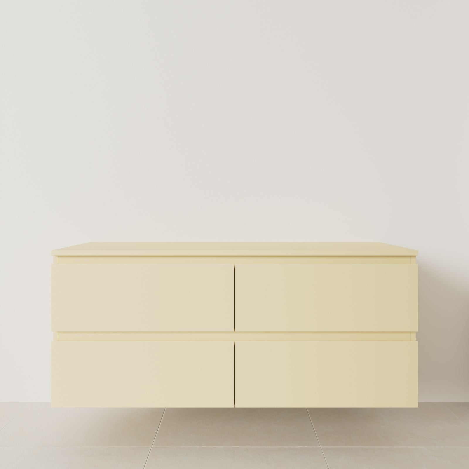 meuble salle de bain marco 140 cm double vasque suspendu jaune poignées intégrées vue face.