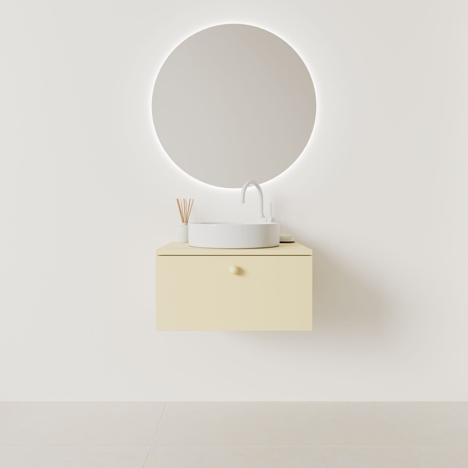 meuble salle de bain mino 60 cm jaune façade lisse vue face