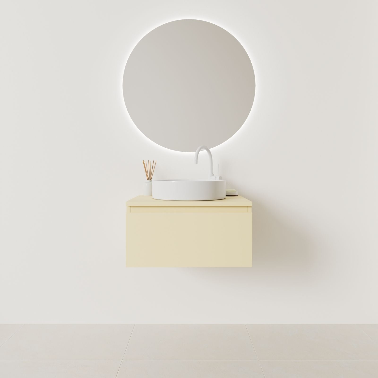 meuble salle de bain mino 60 cm jaune façade prise de main vue face