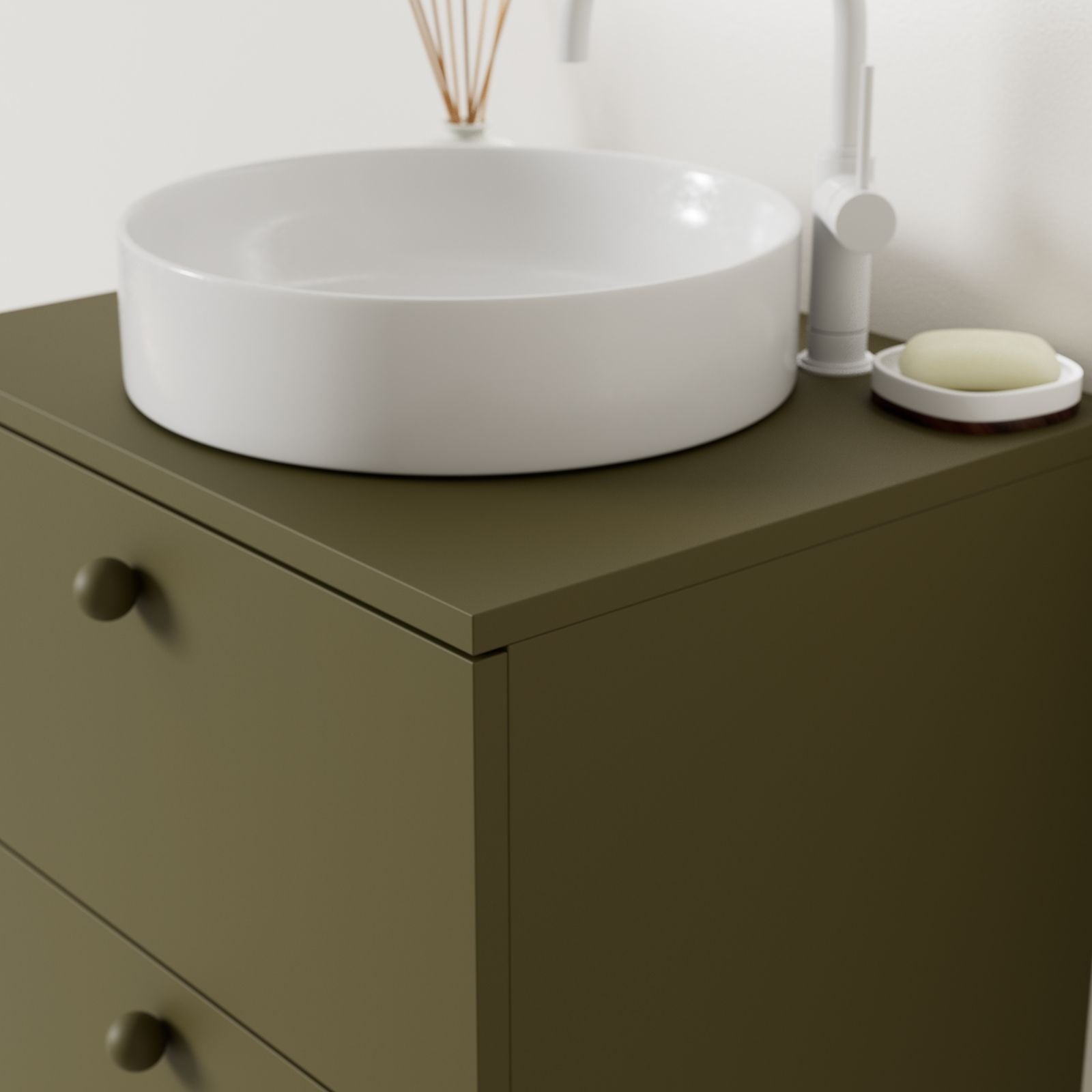meuble salle de bain marco kaki 60 cm avec vasque posé vue angle
