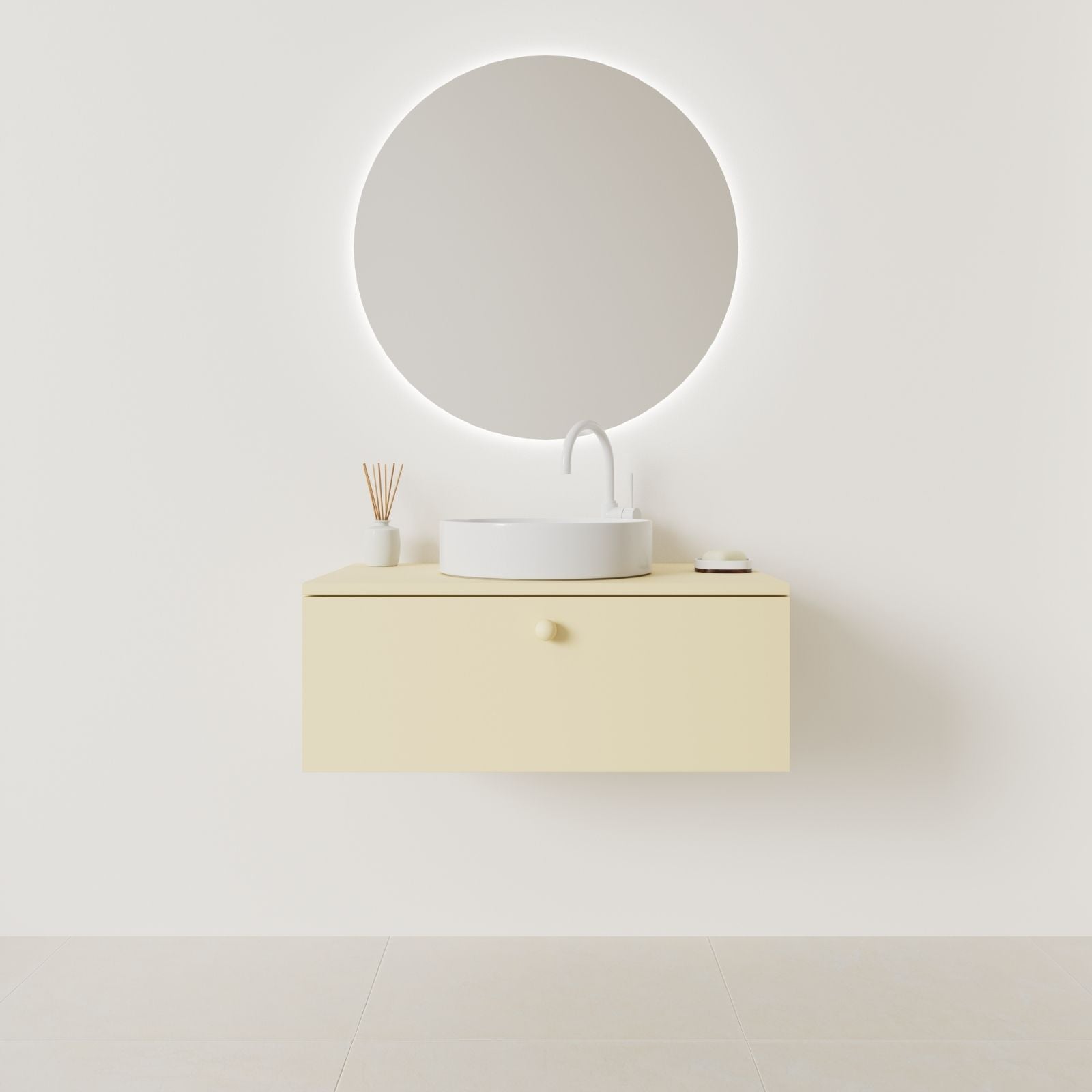 meuble salle de bain mino 80 cm jaune façade lisse vue face
