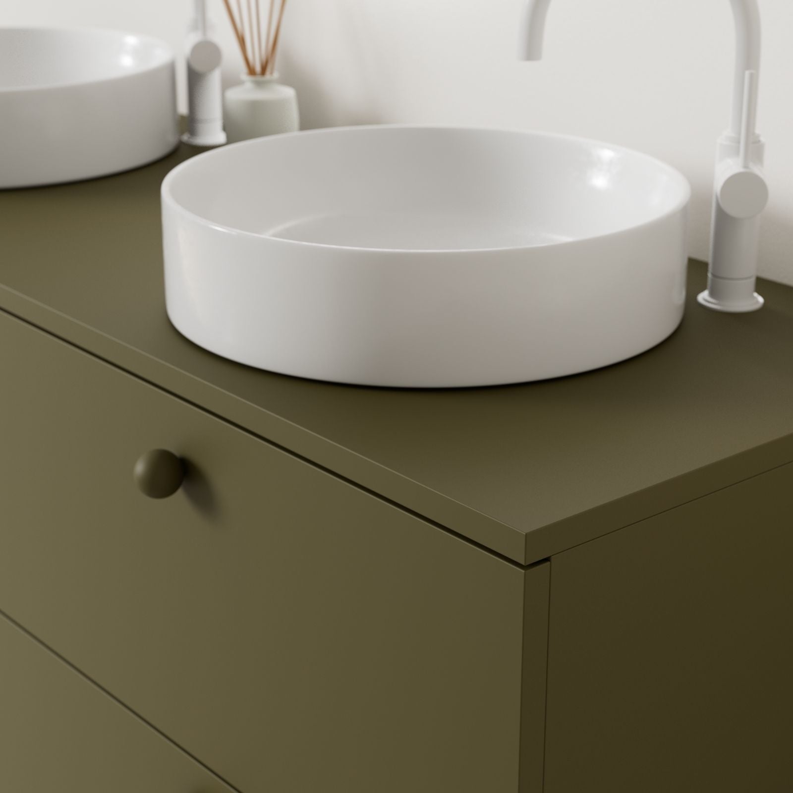 meuble salle de bain marco 140 cm kaki double vasque à poser vue angle