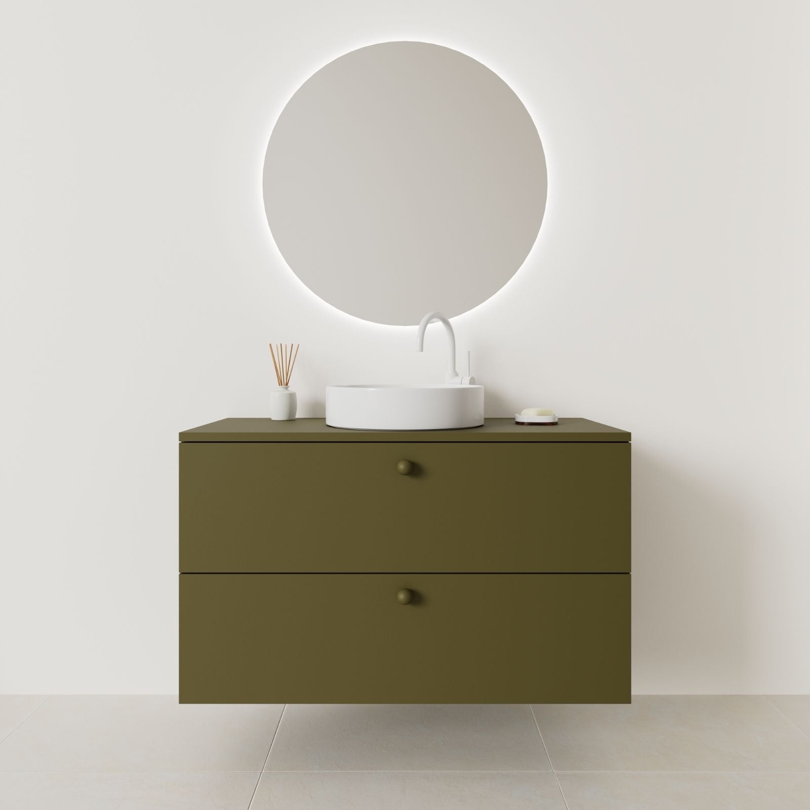 meuble salle de bain marco 100 cm kaki façade lisse vue face