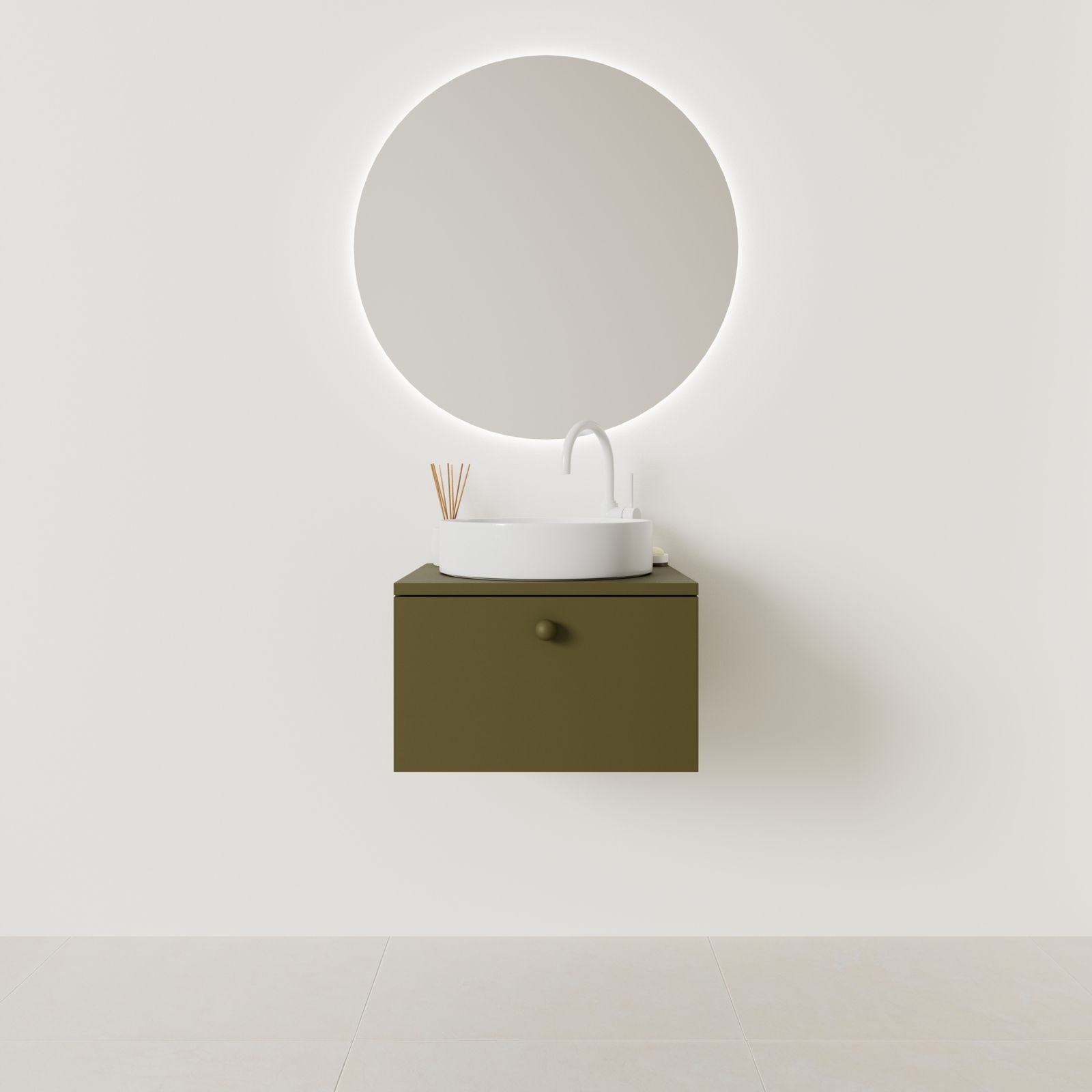 meuble salle de bain mino 50 cm kaki façade lisse vue face