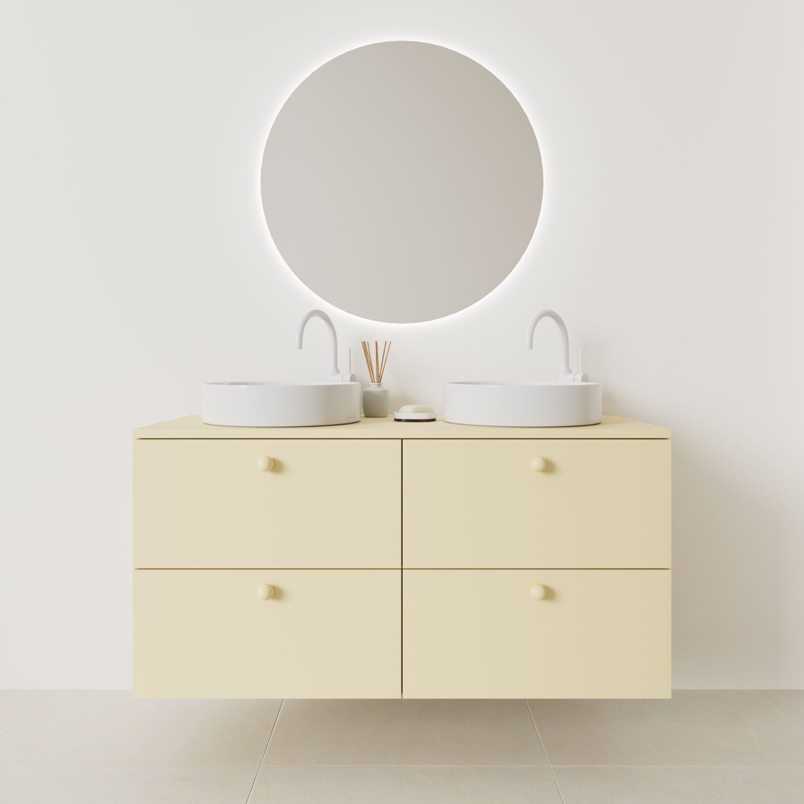meuble salle de bain marco 120 cm double vasque suspendu jaune façade lisse vue face