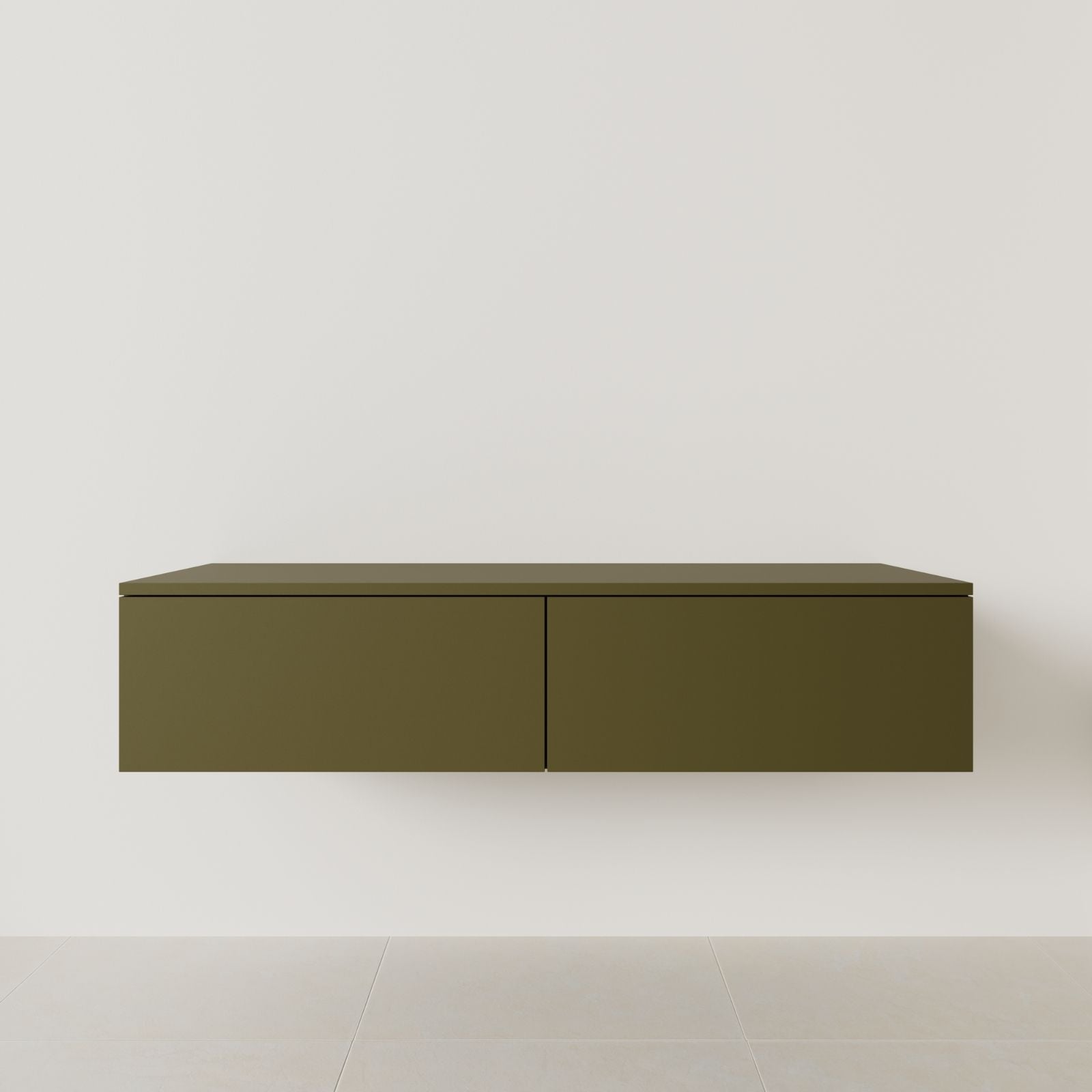 meuble salle de bain mino 140 cm double vasque suspendu kaki meuble seul vue face