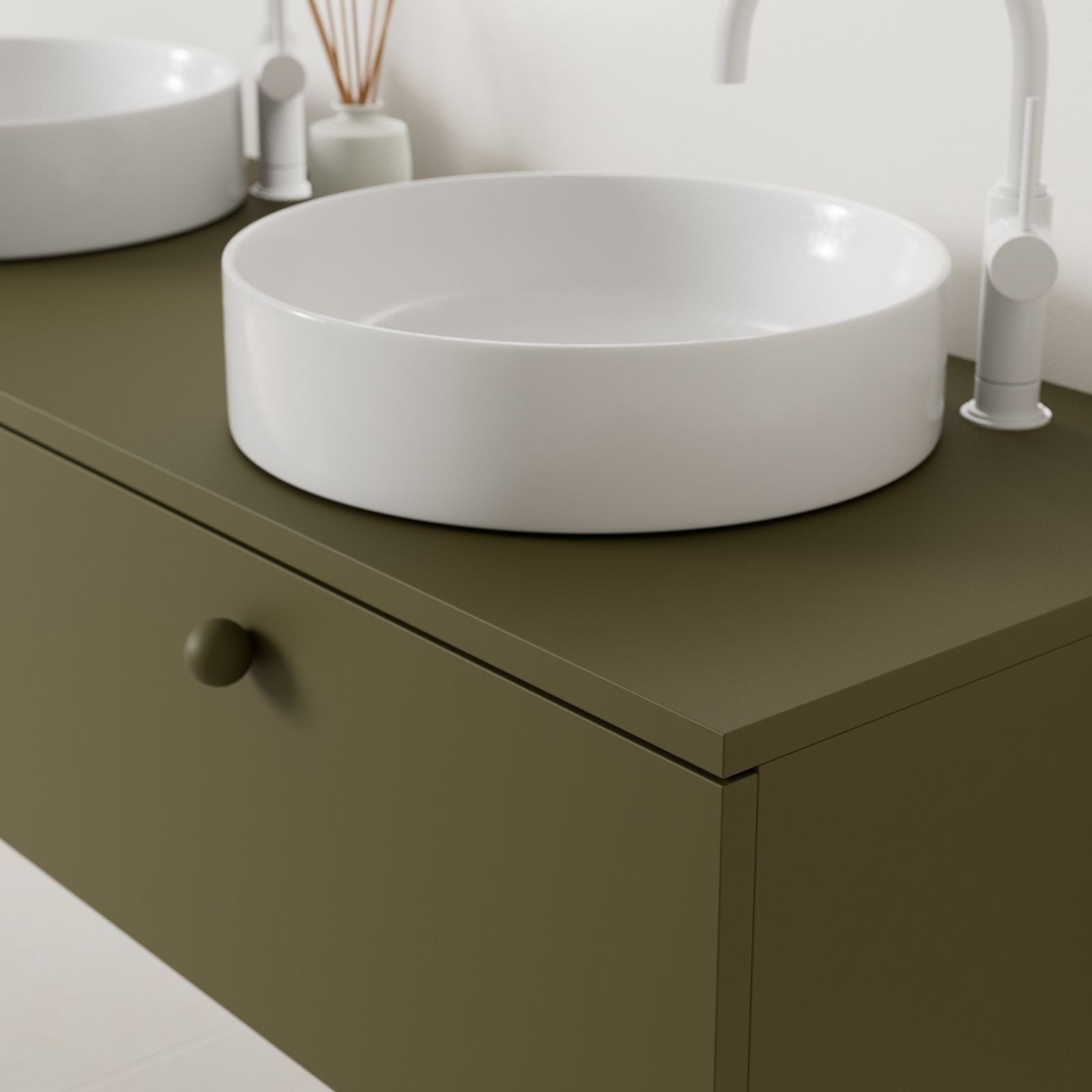meuble salle de bain mino 140 cm kaki double vasque à poser vue angle
