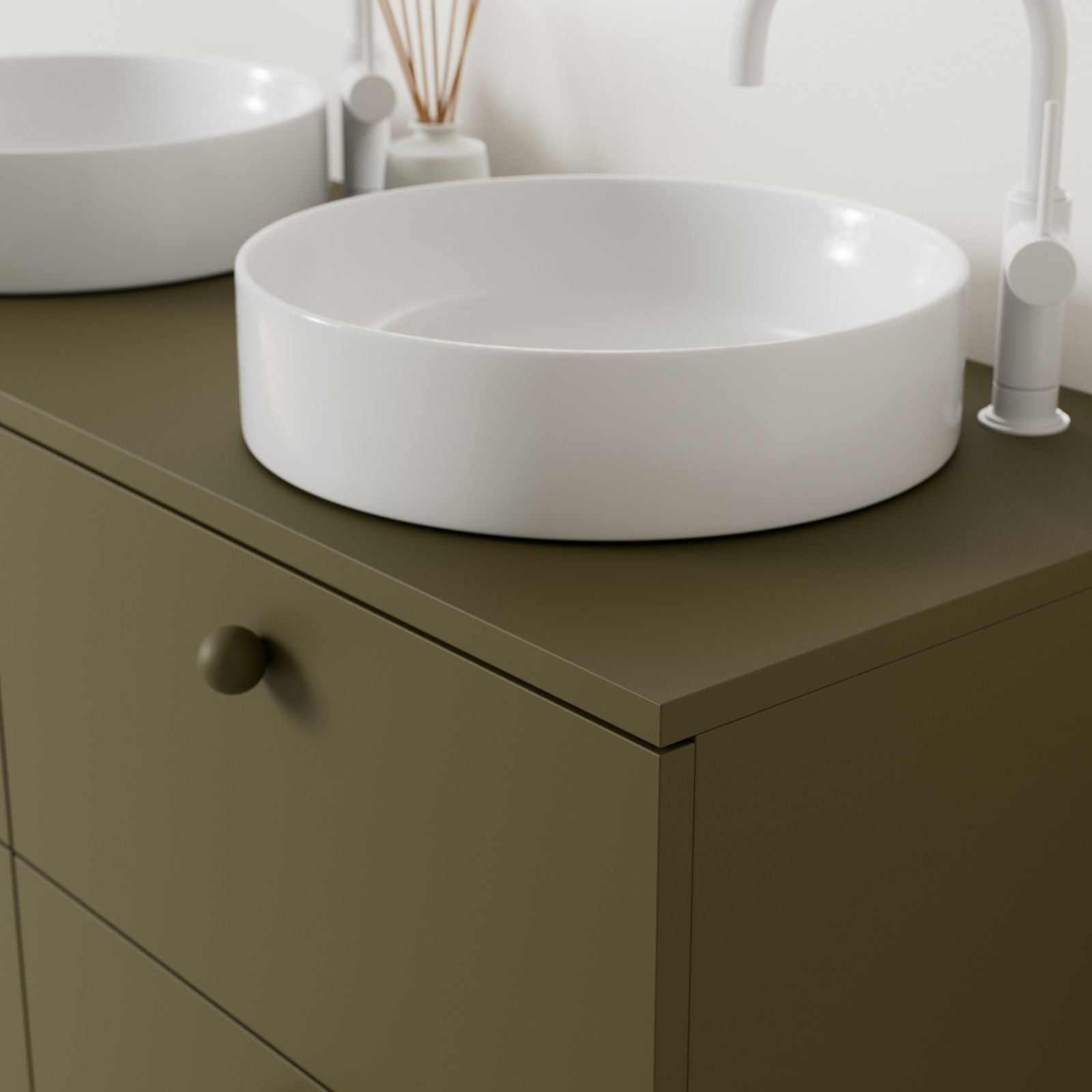 meuble salle de bain marco 120 cm kaki double vasque à poser vue angle
