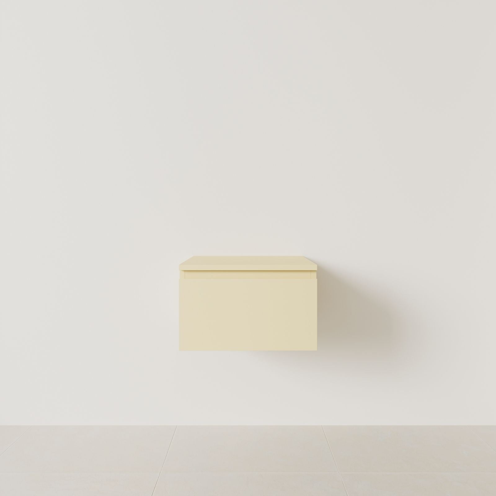 meuble salle de bain mino 50 cm jaune meuble seul suspendu poignées intégrées vue face.
