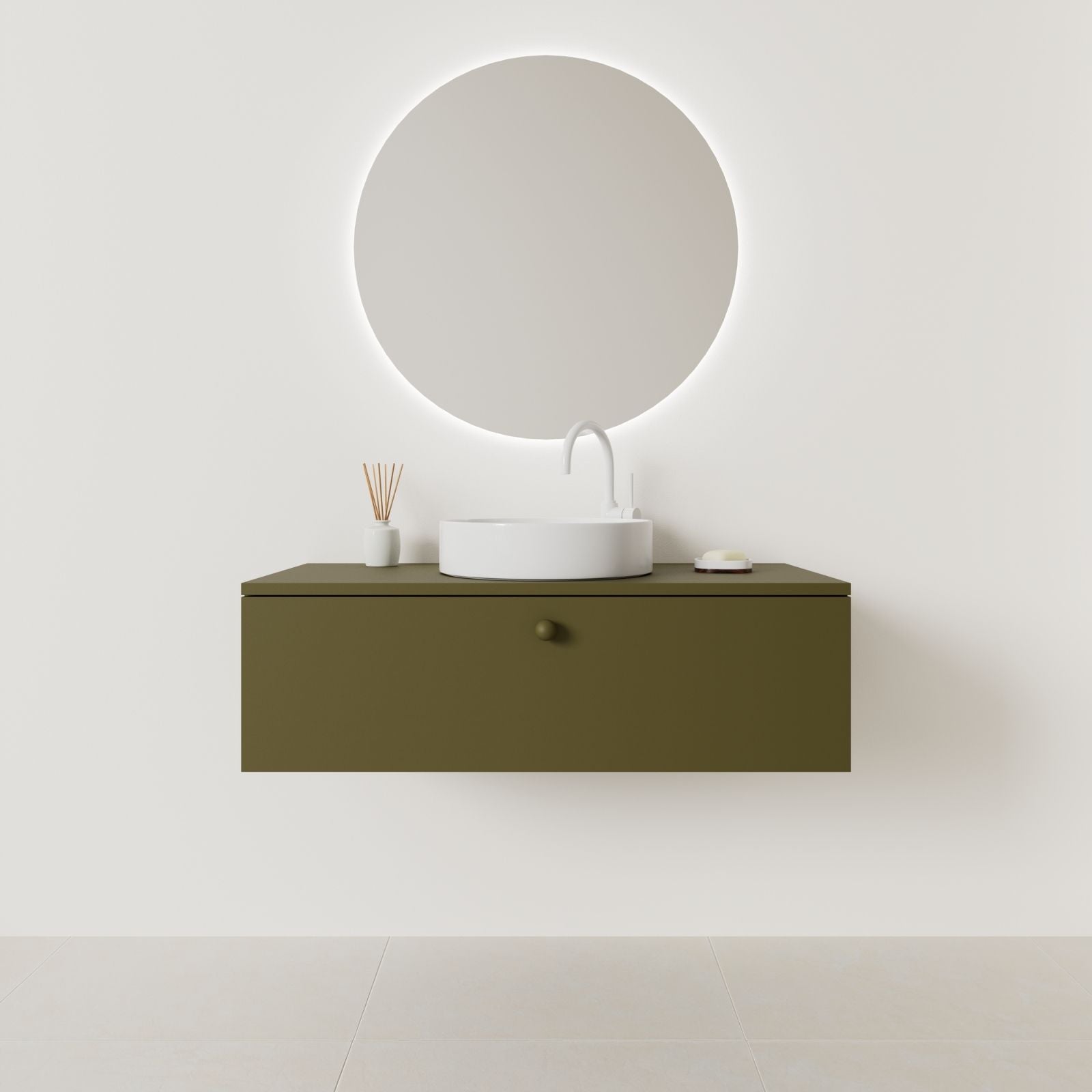 meuble salle de bain mino 100 cm kaki façade lisse vue face