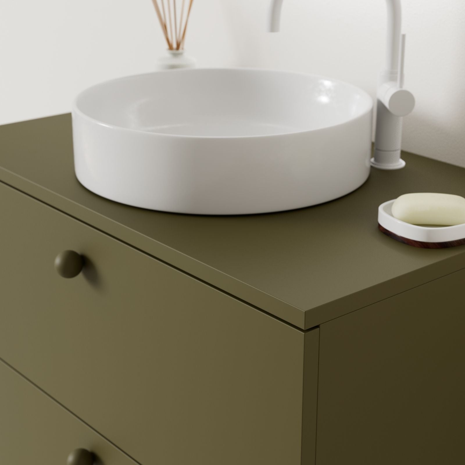 meuble salle de bain marco kaki 80 cm avec vasque posé vue angle
