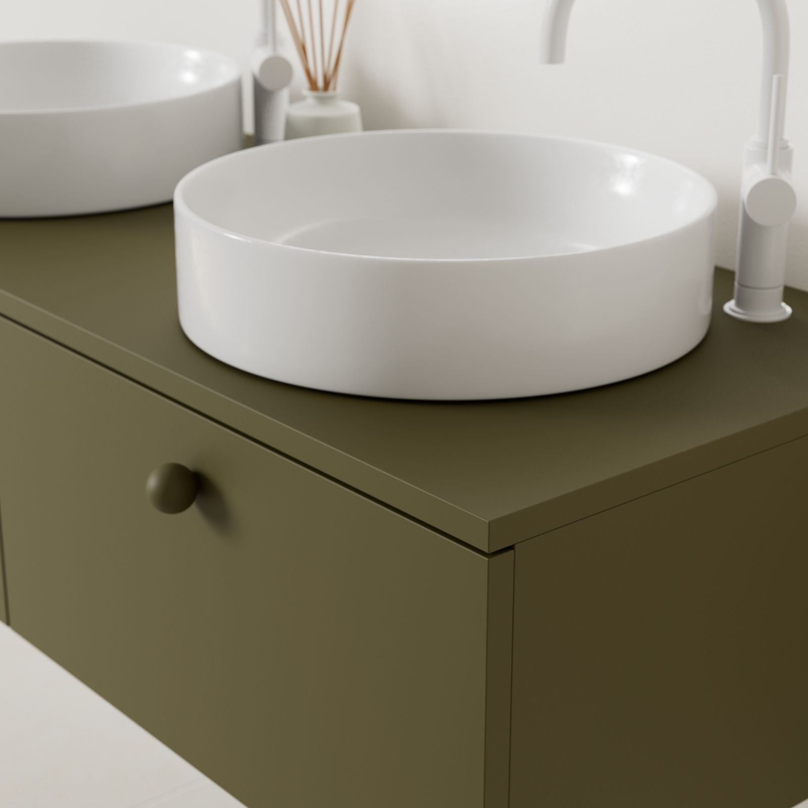 meuble salle de bain mino 120 cm kaki double vasque à poser vue angle
