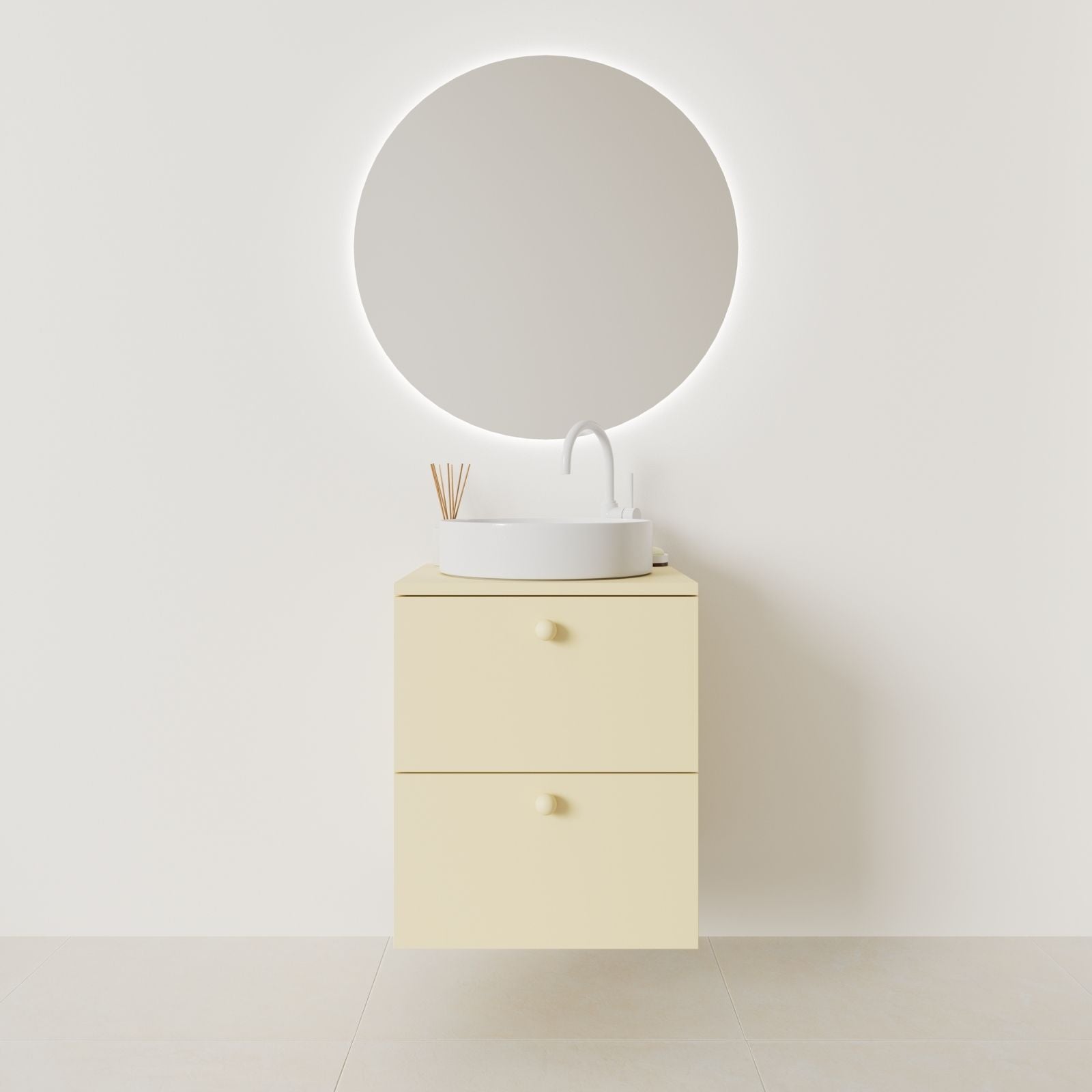 meuble salle de bain marco 50 cm jaune façade lisse vue face