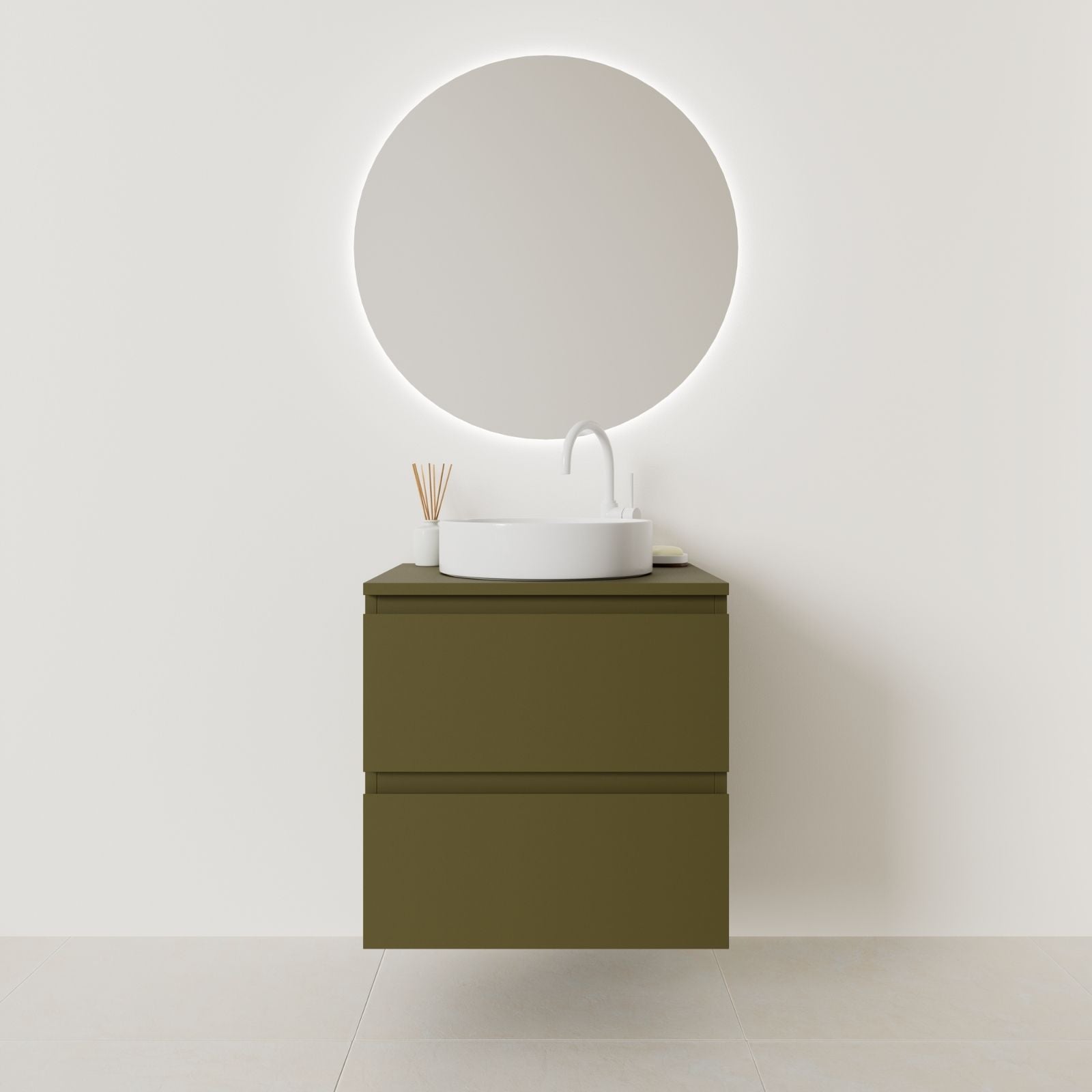 meuble salle de bain marco 60 cm kaki façade prise de main vue face