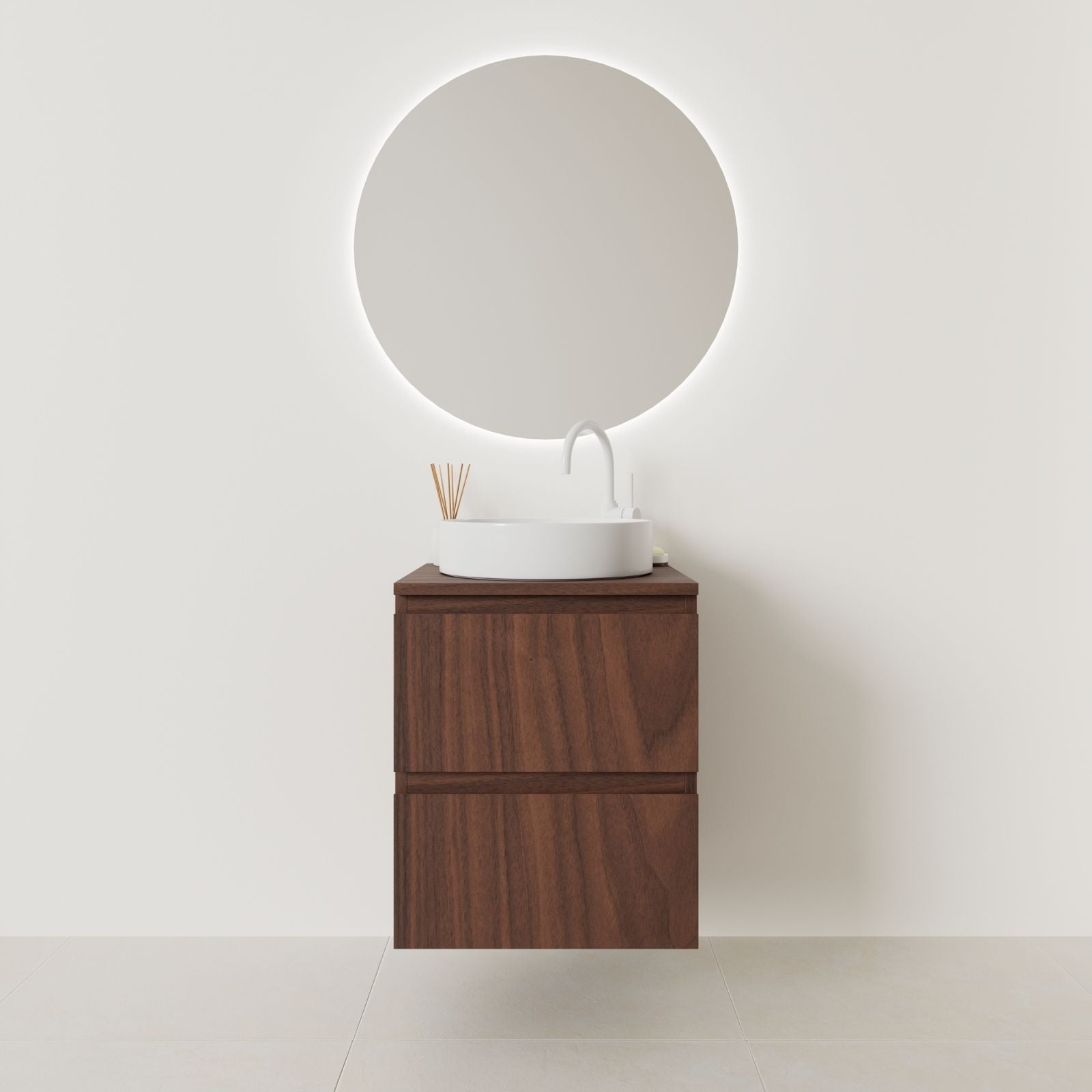meuble salle de bain marco 50 cm noyer façade prise de main vue face