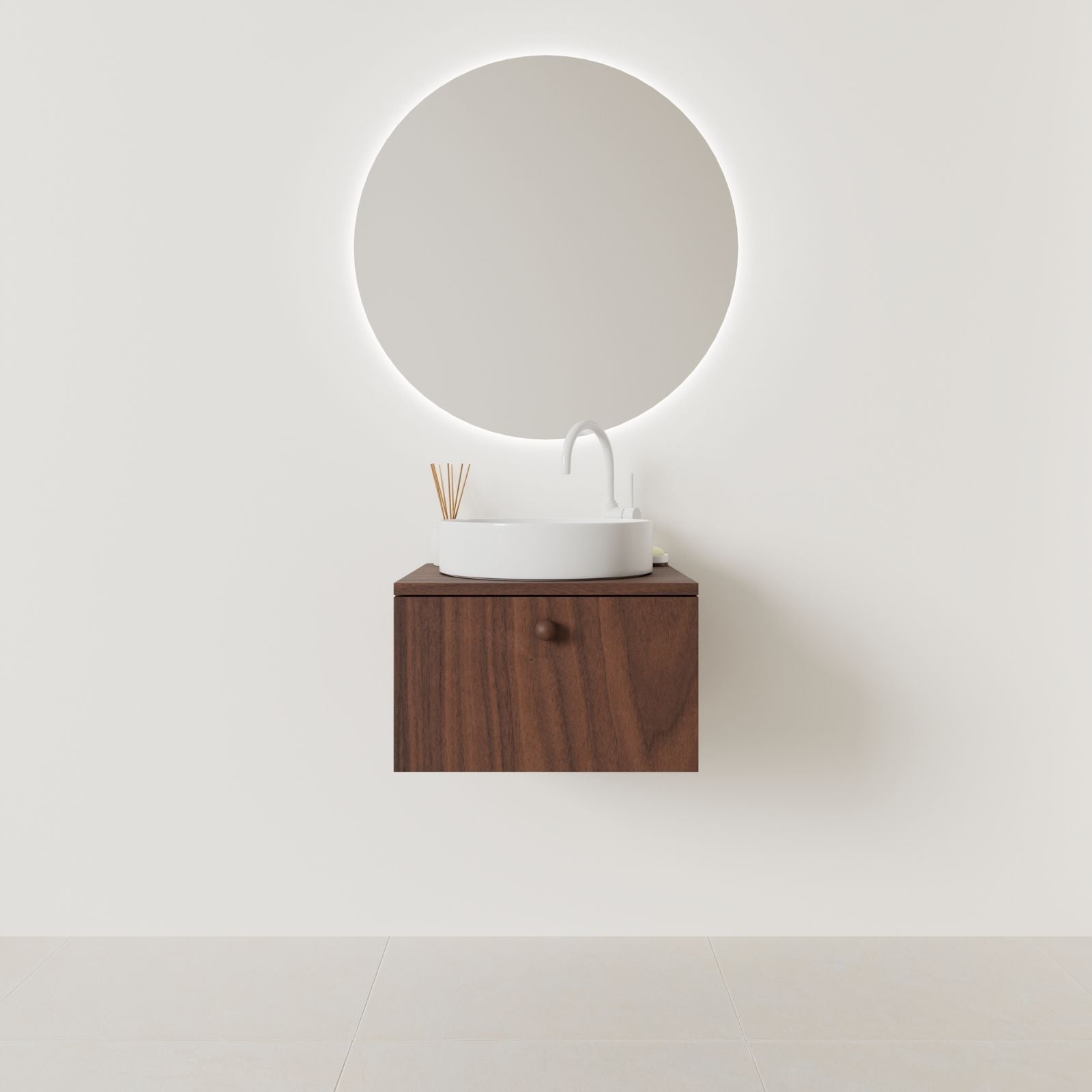 meuble salle de bain mino 50 cm noyer façade lisse vue face