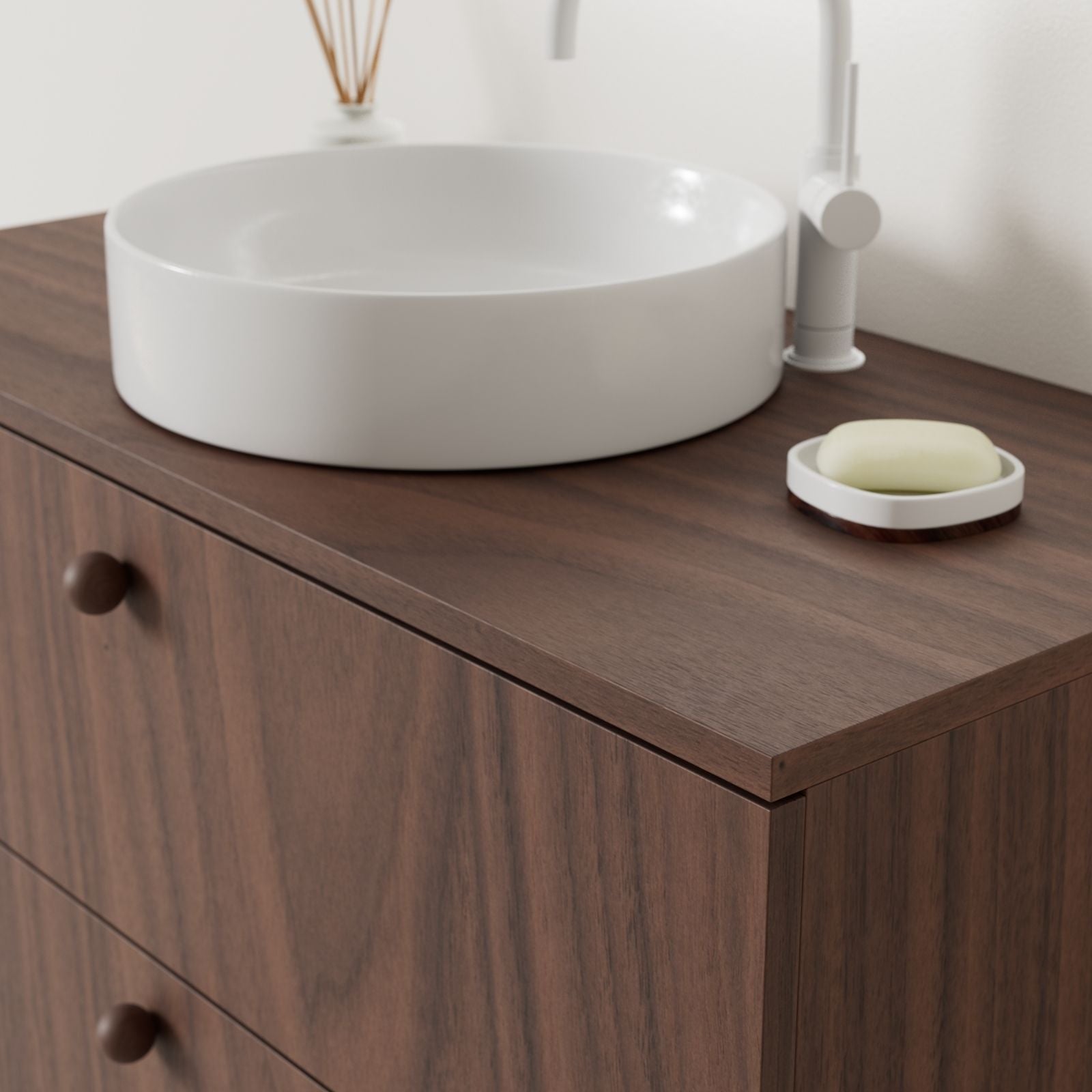 meuble salle de bain marco noyer 100 cm avec vasque posé vue angle