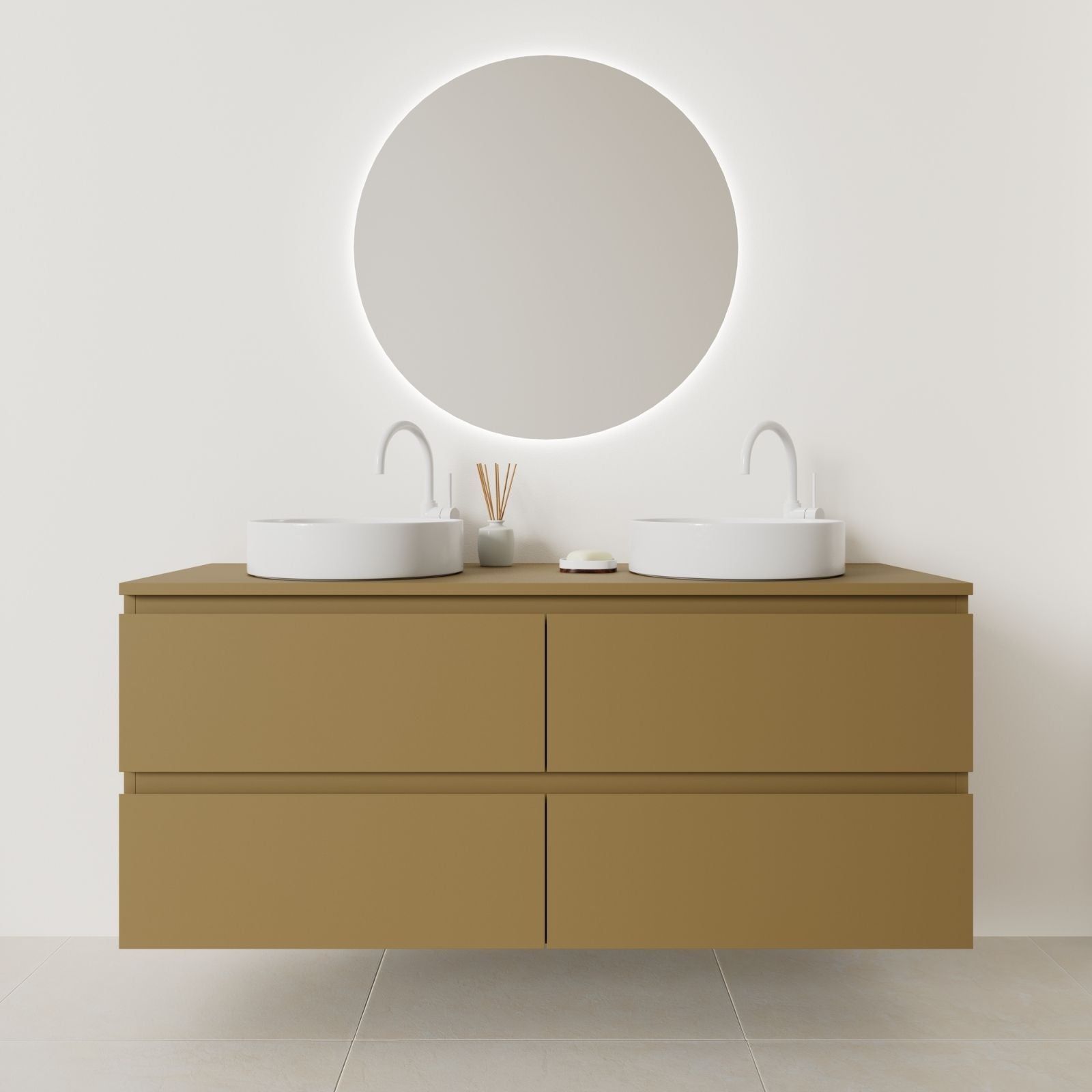 meuble salle de bain marco 140 cm double vasque suspendu ocre prise de main vue face