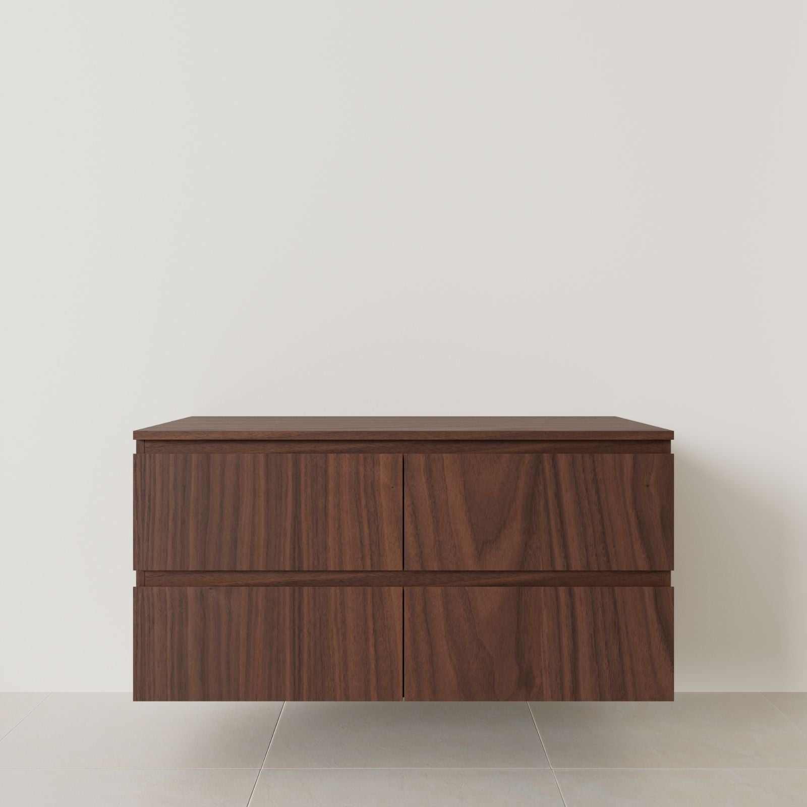 meuble salle de bain marco 120 cm double vasque suspendu noyer poignées intégrées vue face.