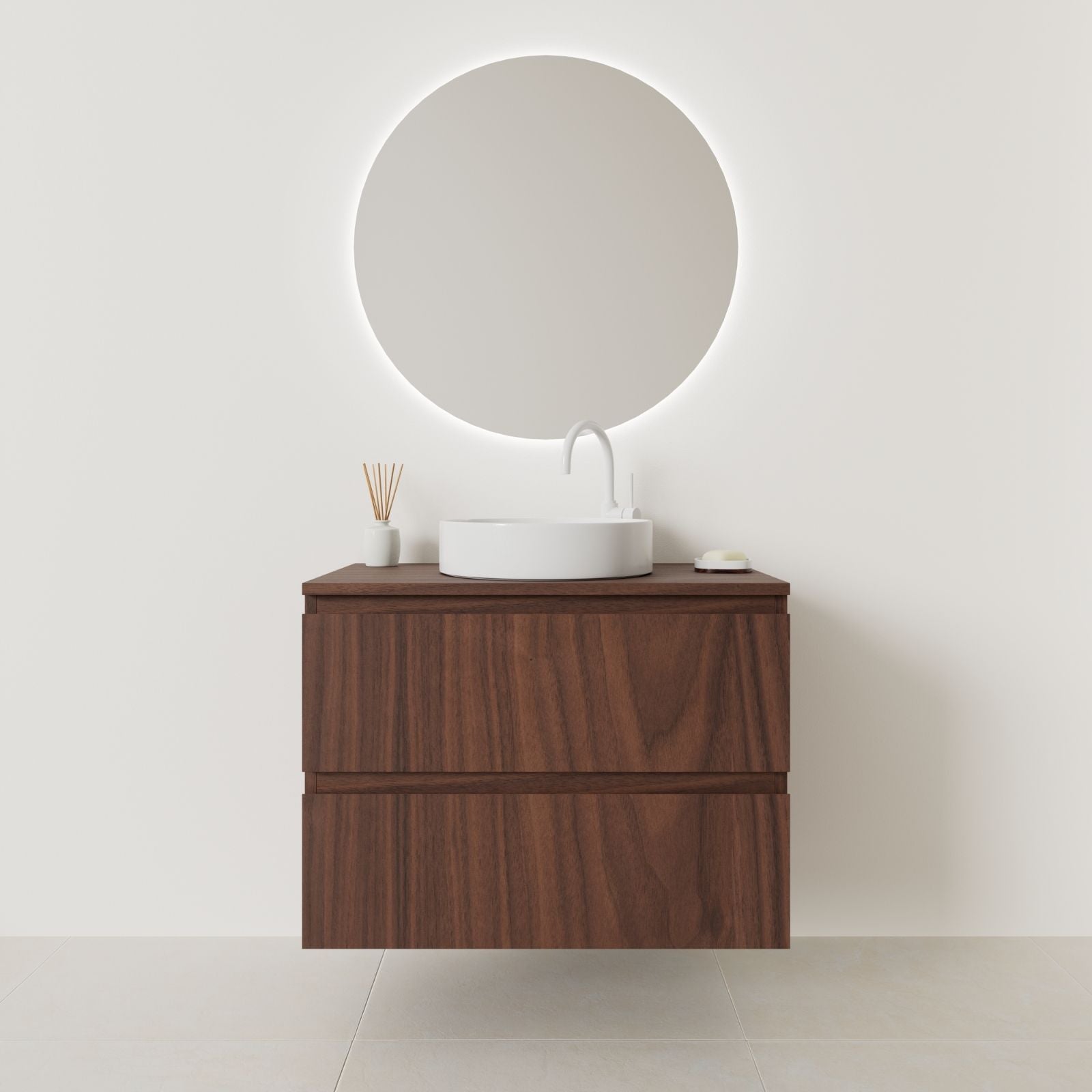 meuble salle de bain marco 80 cm noyer façade prise de main vue face