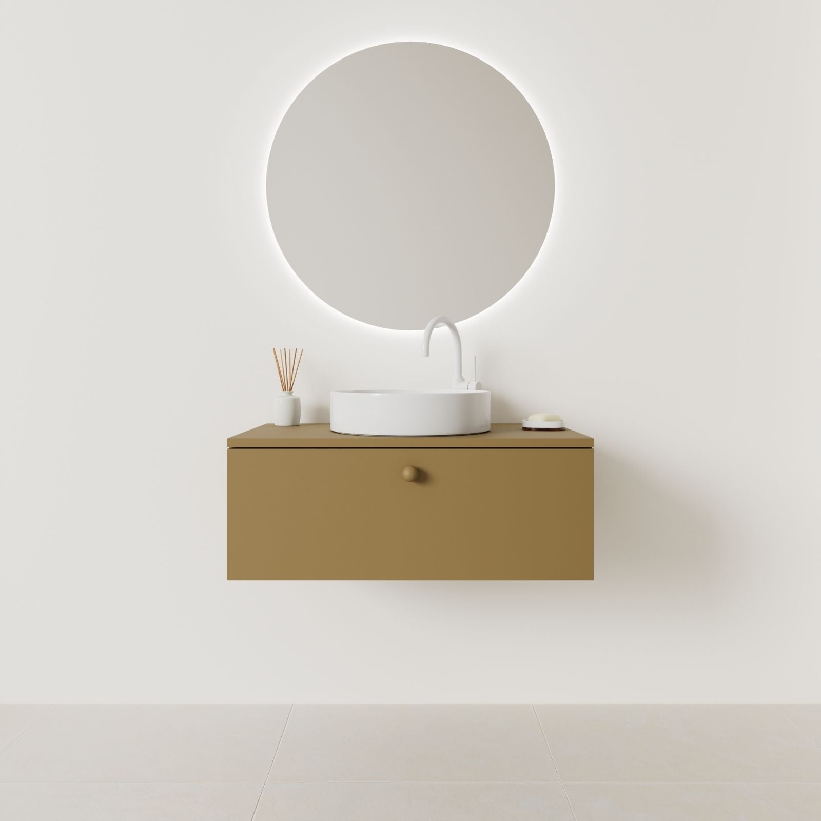 meuble salle de bain mino 80 cm ocre façade lisse vue face