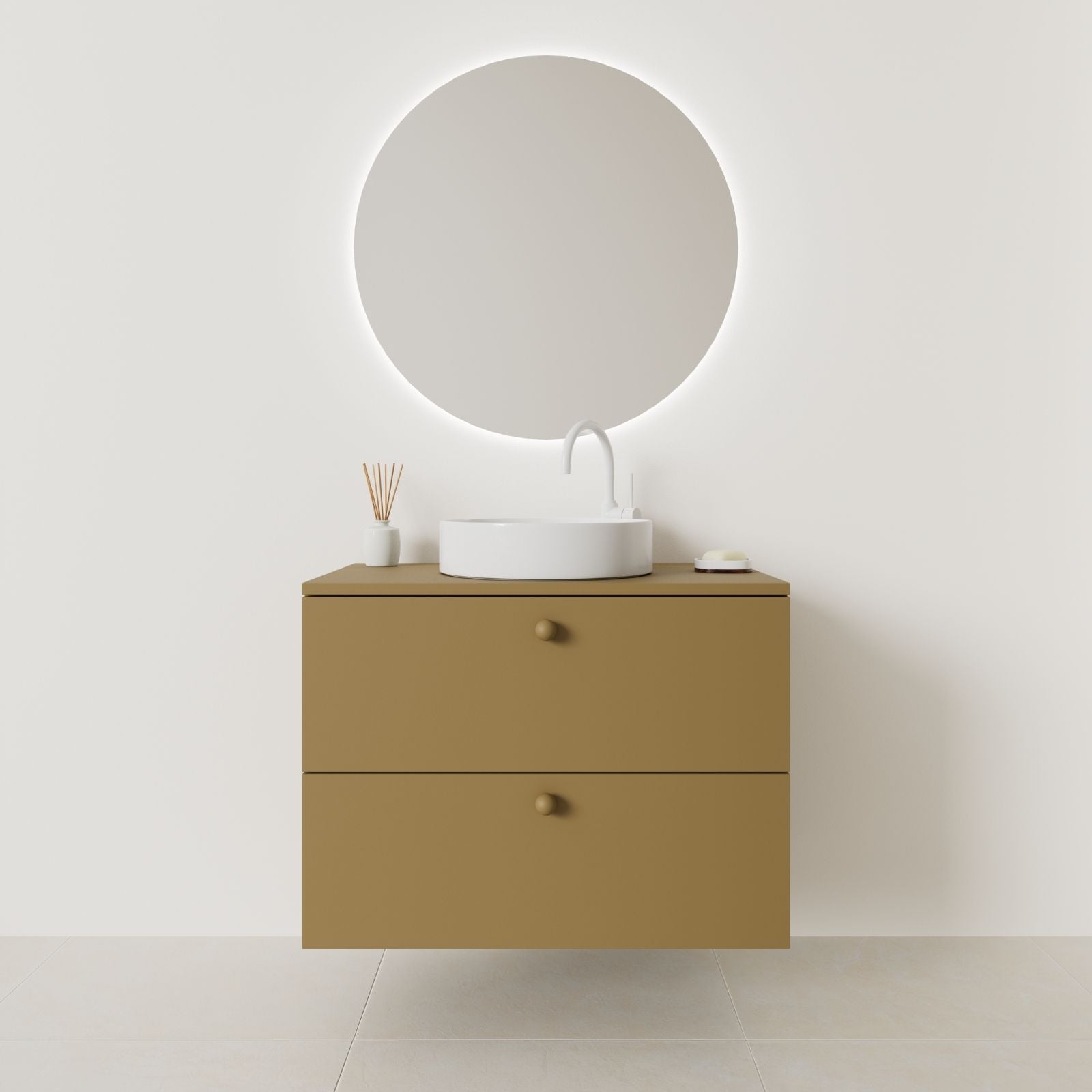 meuble salle de bain marco 80 cm ocre façade lisse vue face