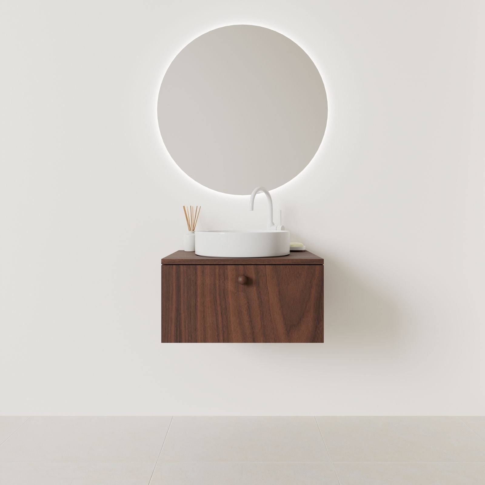 meuble salle de bain mino 60 cm noyer façade lisse vue face