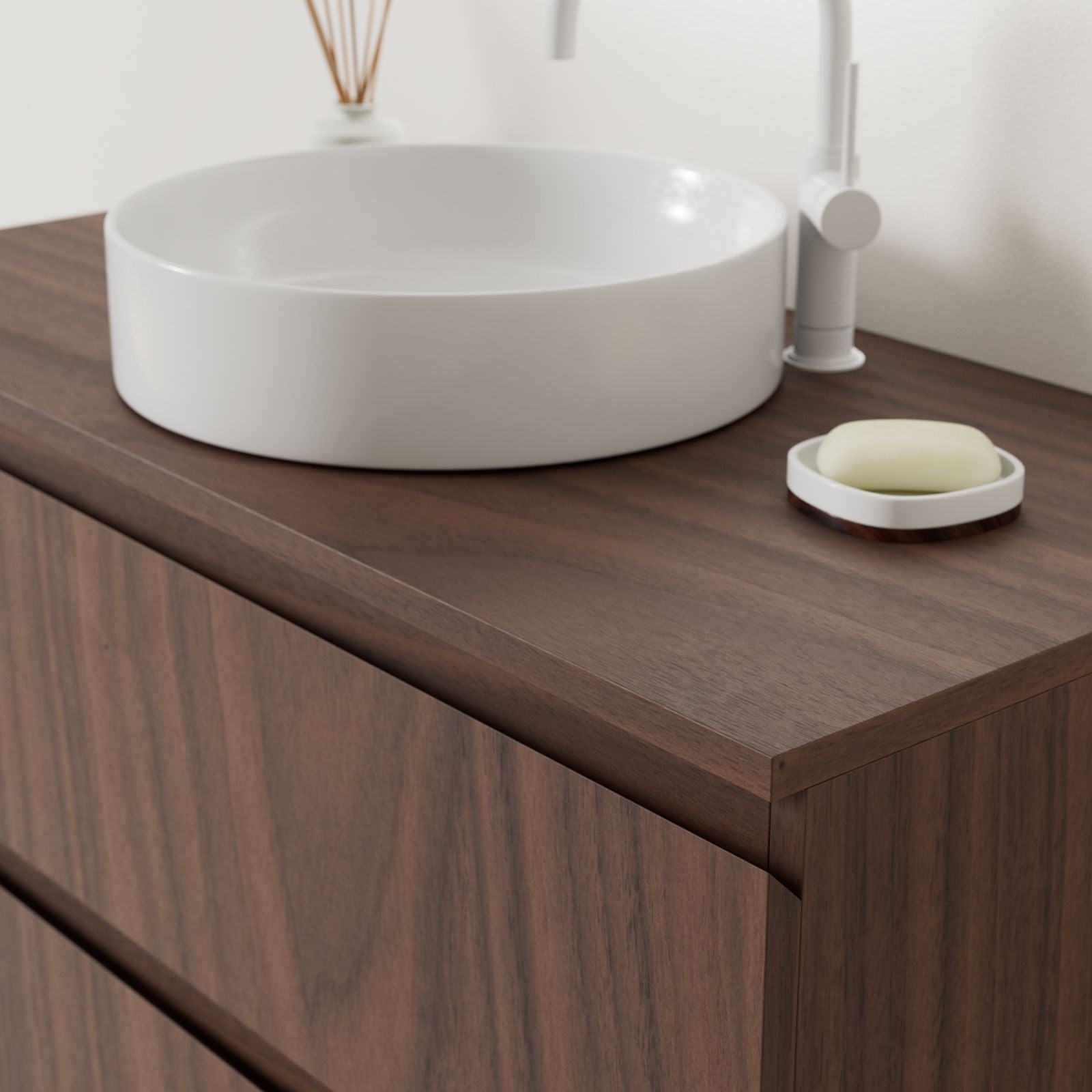 meuble salle de bain marco noyer 100 cm meuble seul suspendu poignées intégrées vue face.