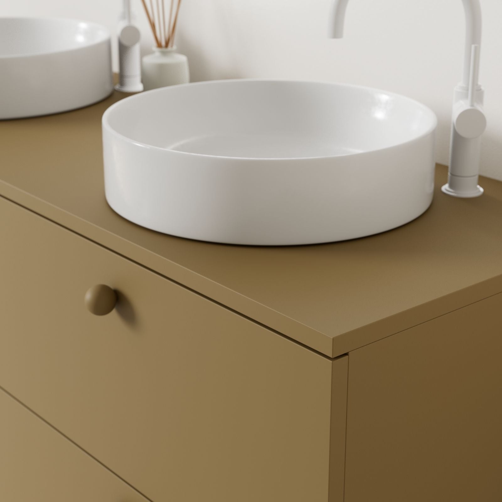 meuble salle de bain marco 140 cm ocre double vasque à poser vue angle
