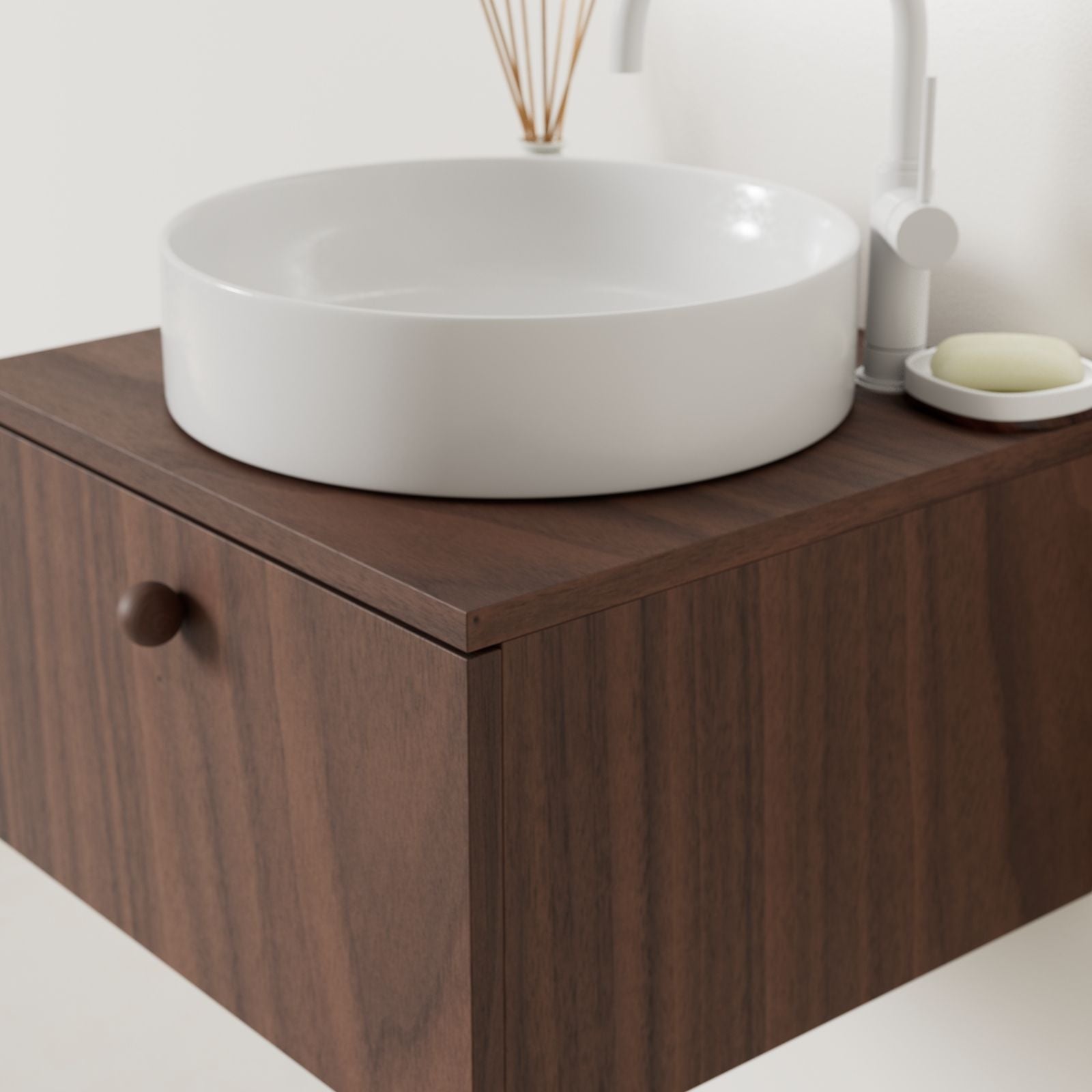 meuble salle de bain mino 50 cm noyer avec vasque posé vue angle