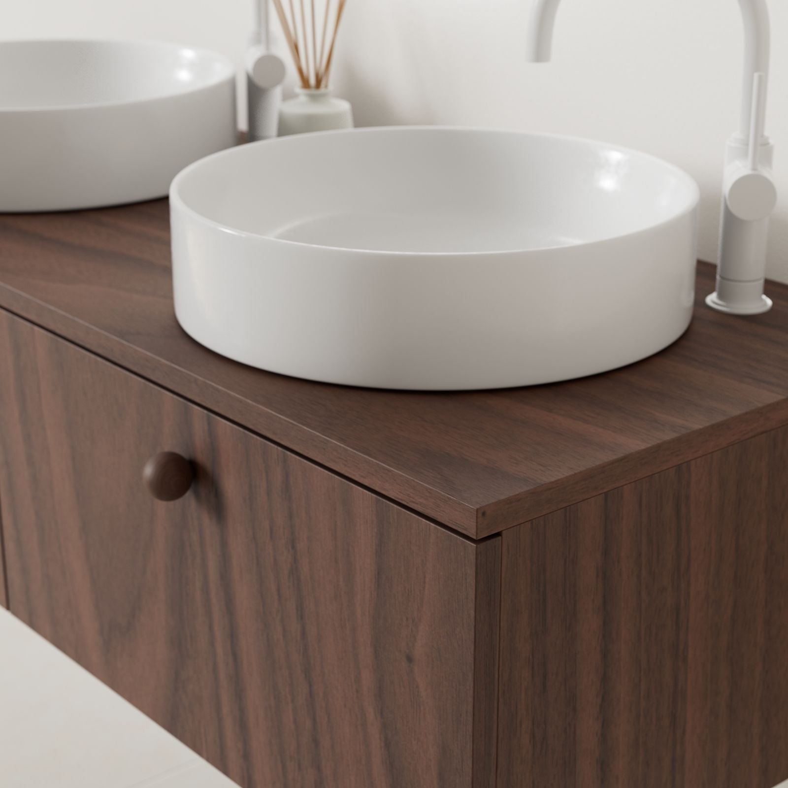 meuble salle de bain mino 120 cm noyer double vasque à poser vue angle