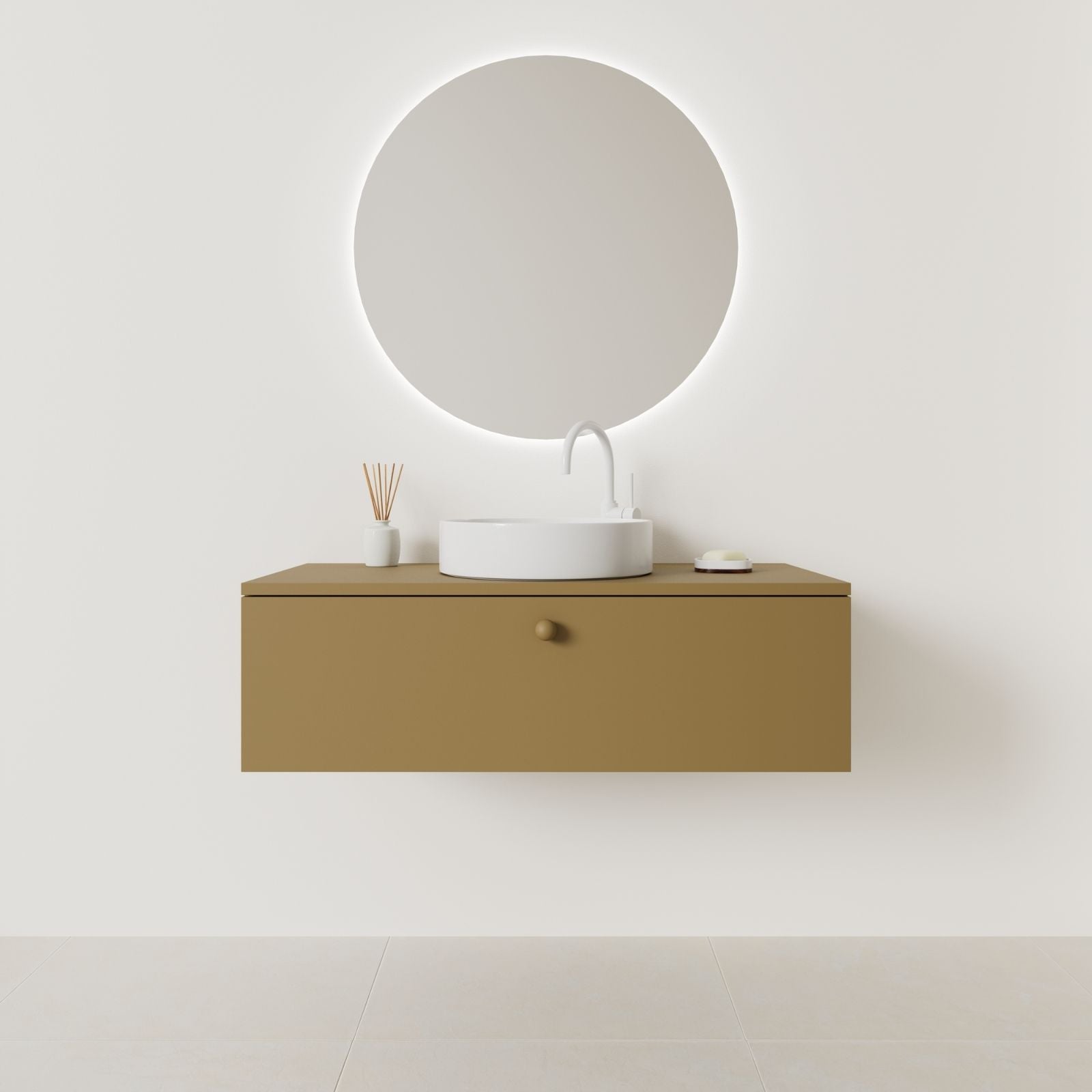 meuble salle de bain mino 100 cm ocre façade lisse vue face