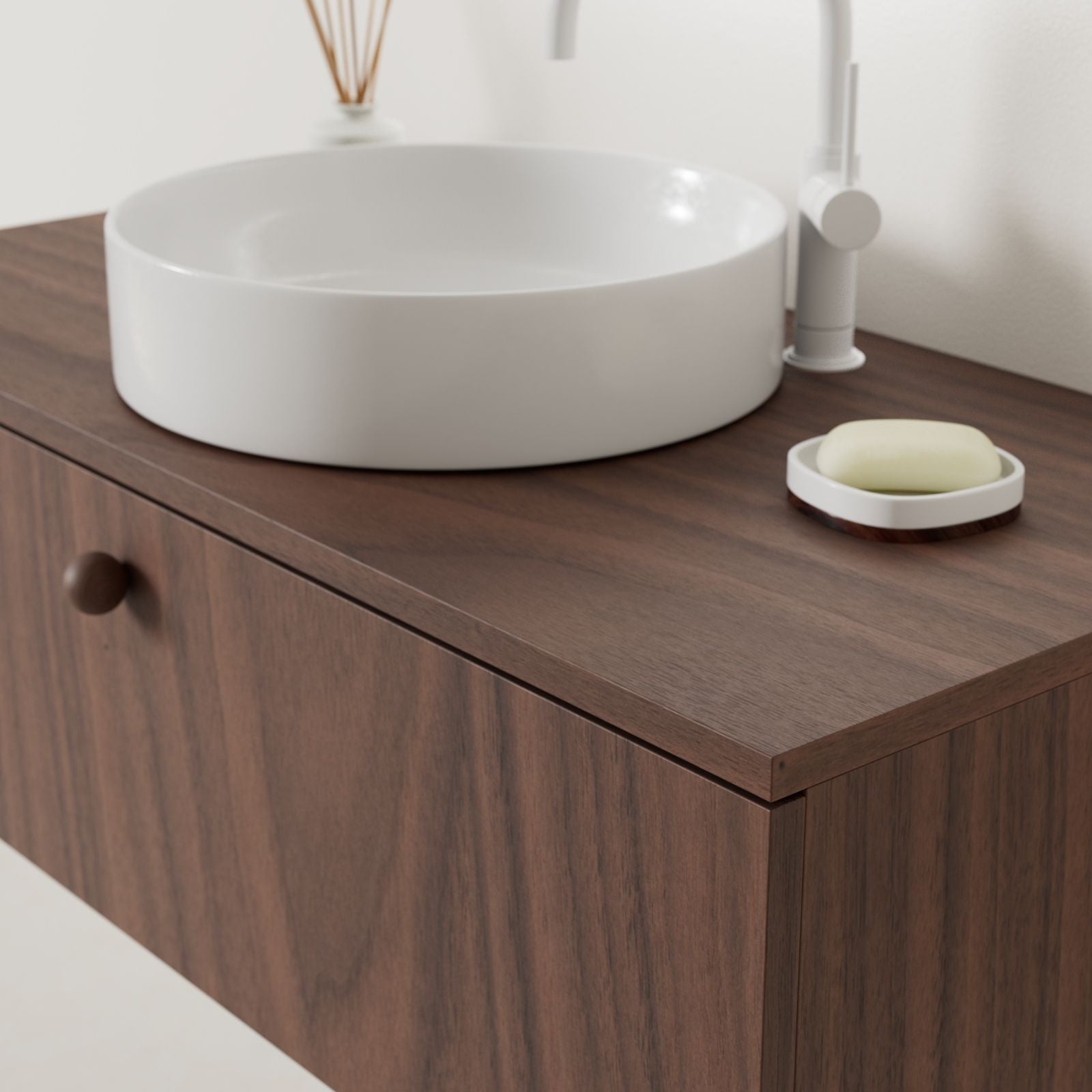 meuble salle de bain mino 100 cm noyer avec vasque posé vue angle