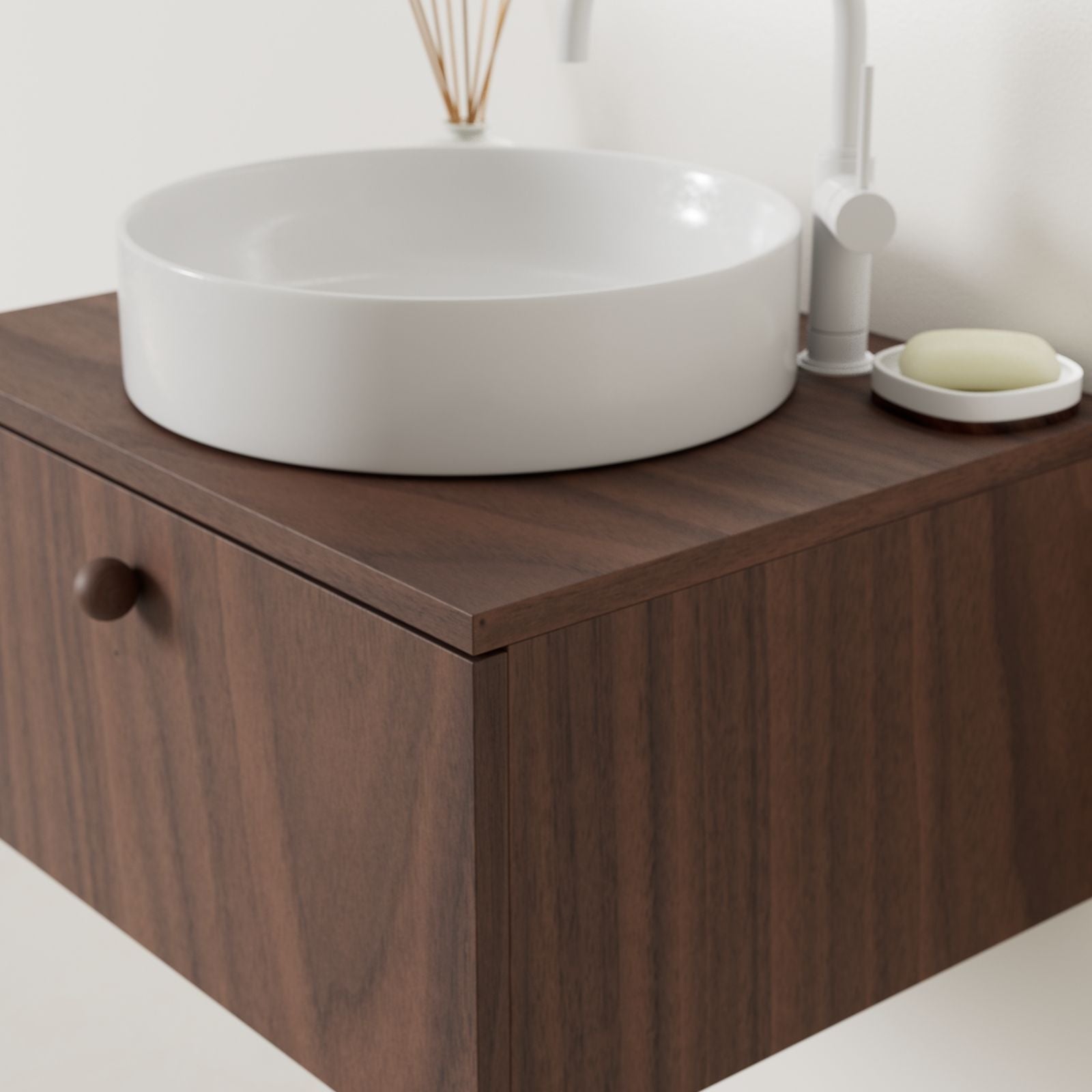 meuble salle de bain mino 60 cm noyer avec vasque posé vue angle