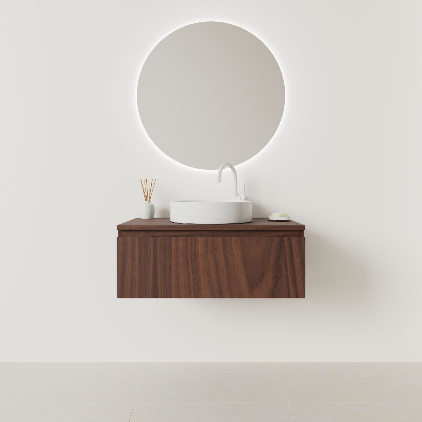 meuble salle de bain mino 80 cm noyer façade prise de main vue face