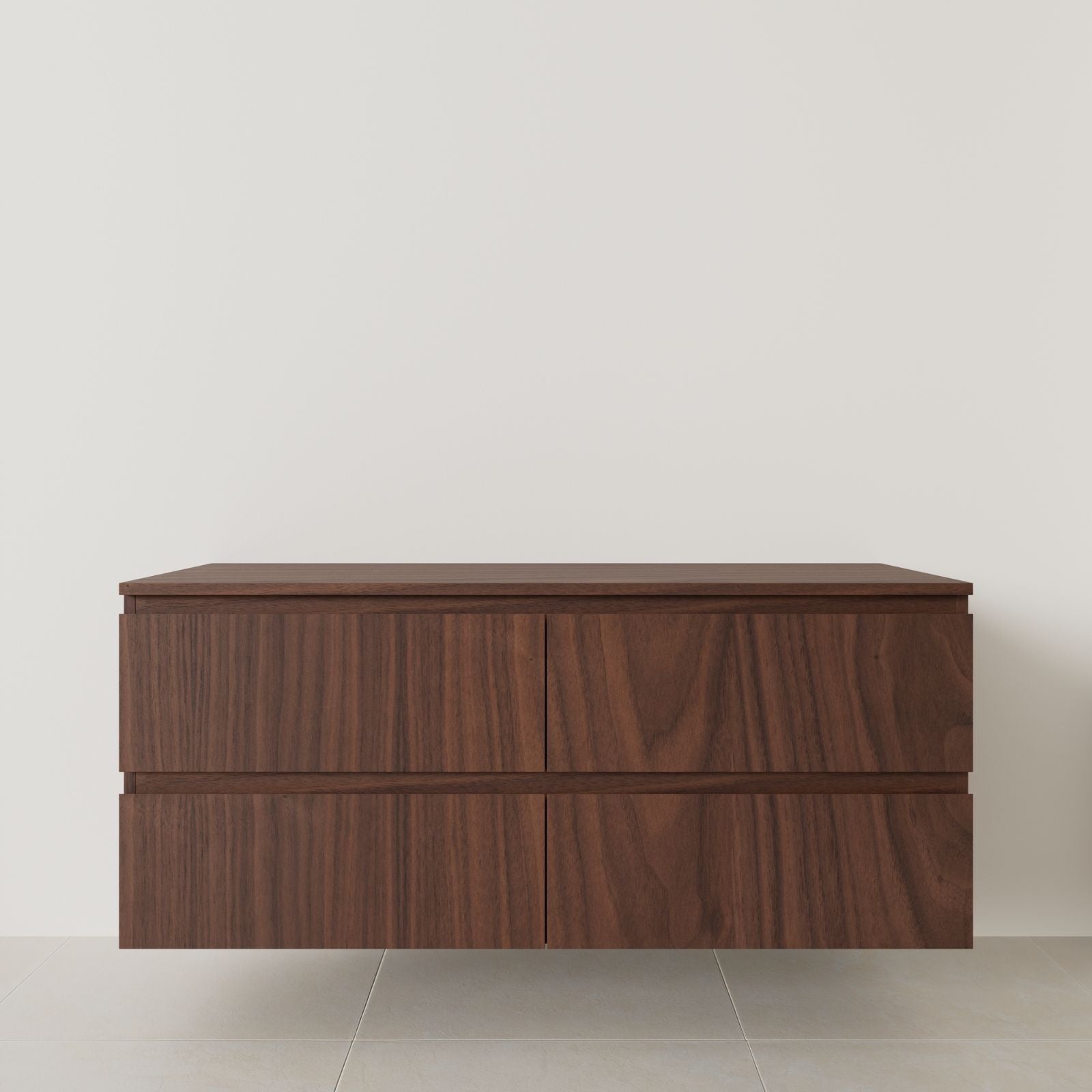 meuble salle de bain marco 140 cm double vasque suspendu noyer poignées intégrées vue face.