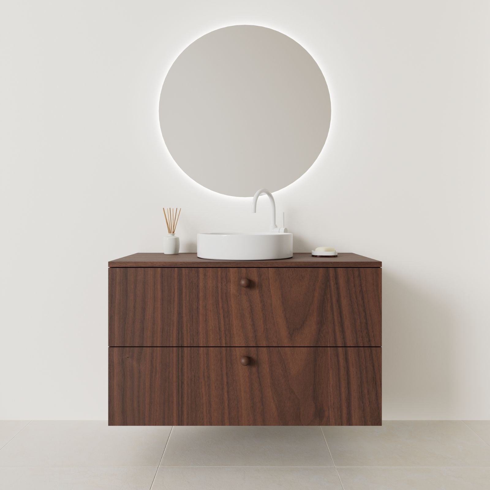 meuble salle de bain marco 100 cm noyer façade lisse vue face