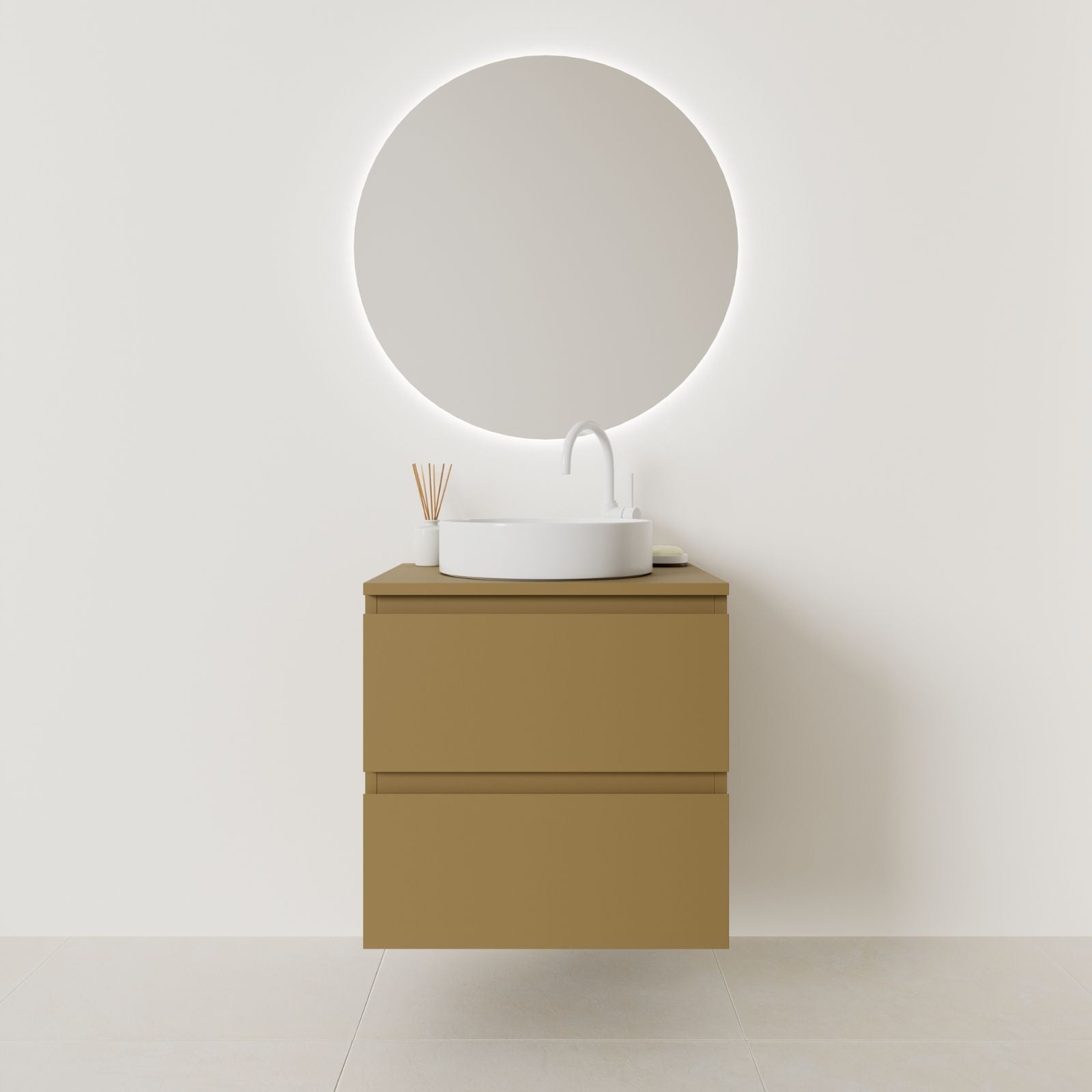 meuble salle de bain marco 60 cm ocre façade prise de main vue face