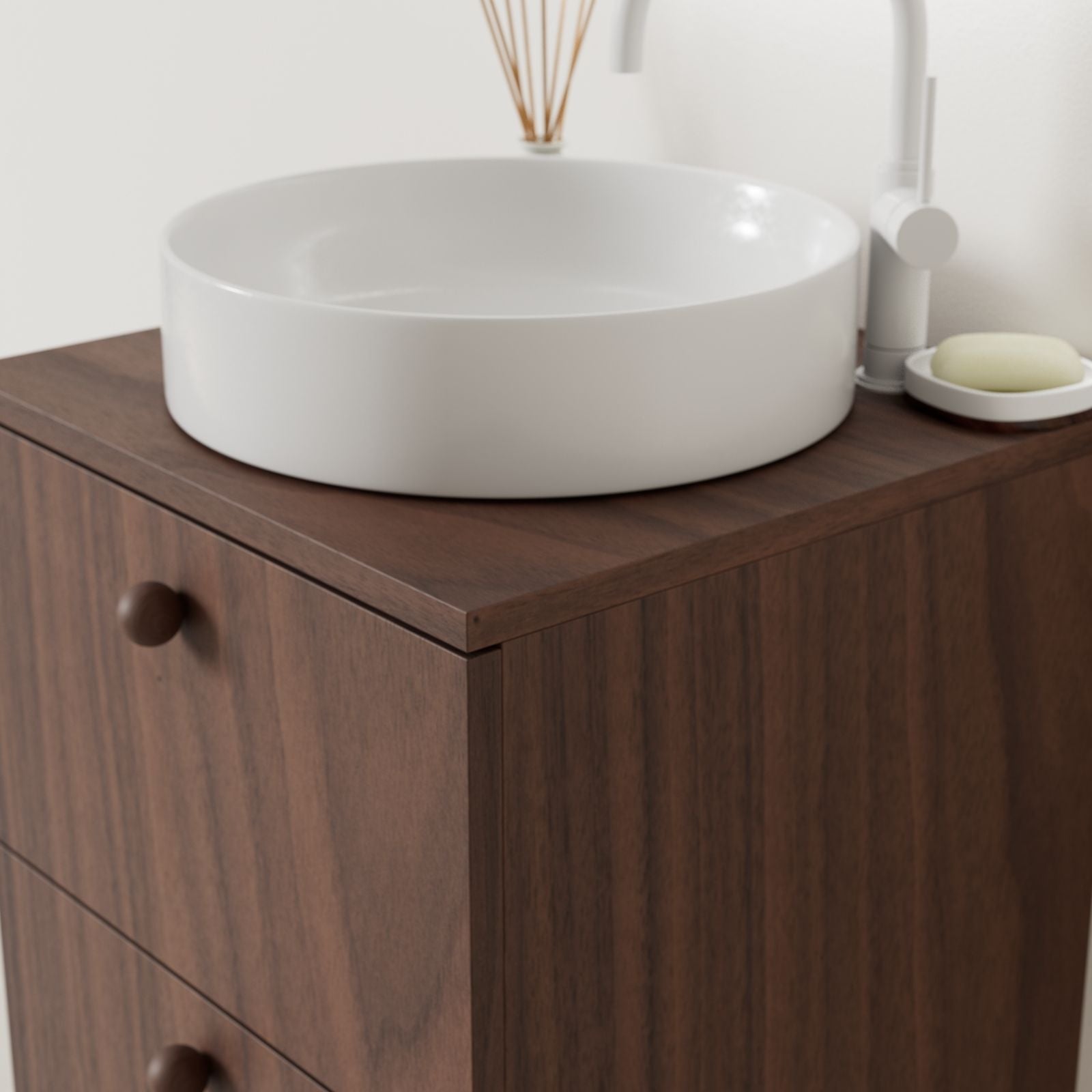meuble salle de bain marco noyer 50 cm avec vasque posé vue angle