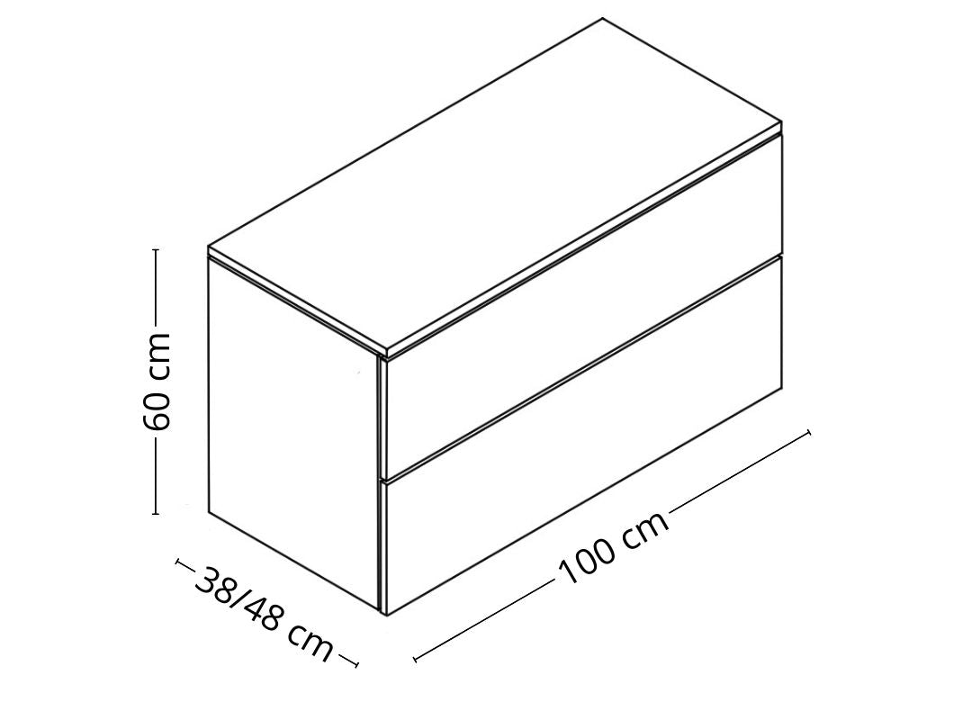 Dimensions sur vue en axonométrie avec dimensions meuble Marco 100