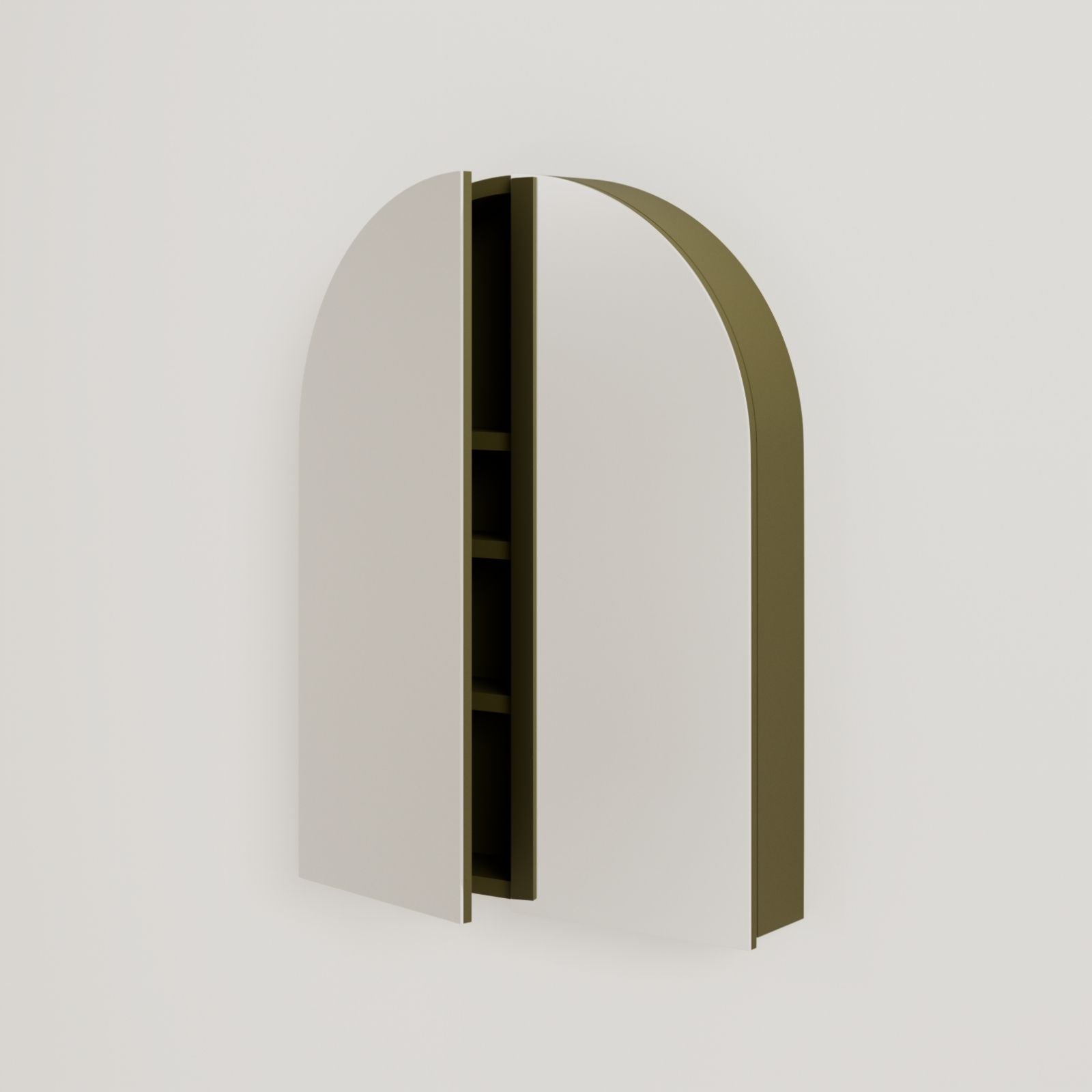 armoire de toilette miroir pola 60 cm kaki porte ouverte rangement