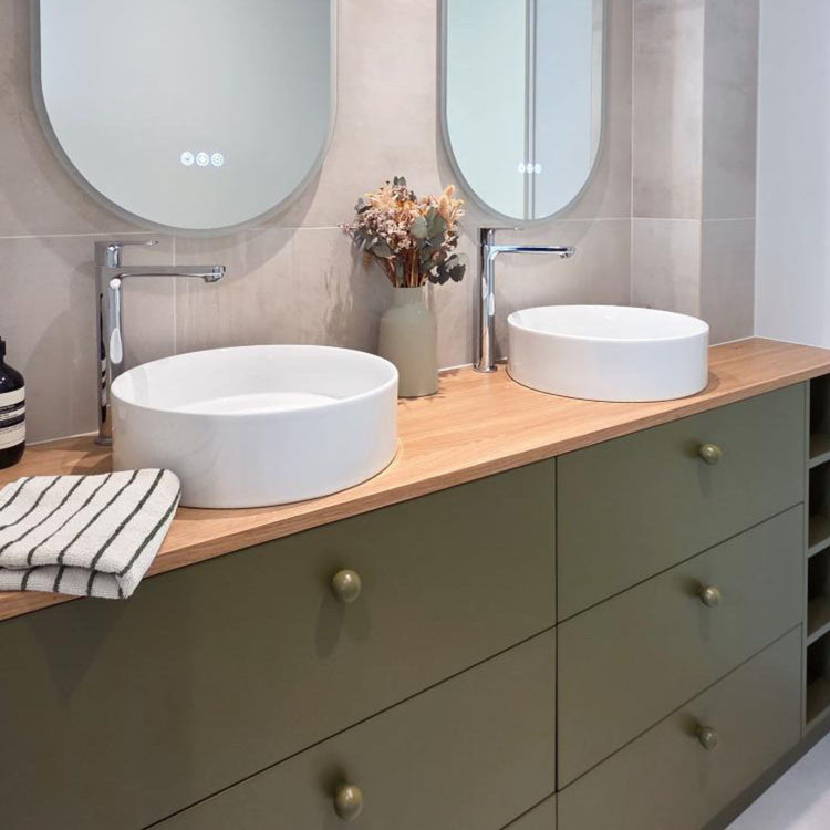 Meuble de salle de bain 3 tiroirs total kaki et chêne