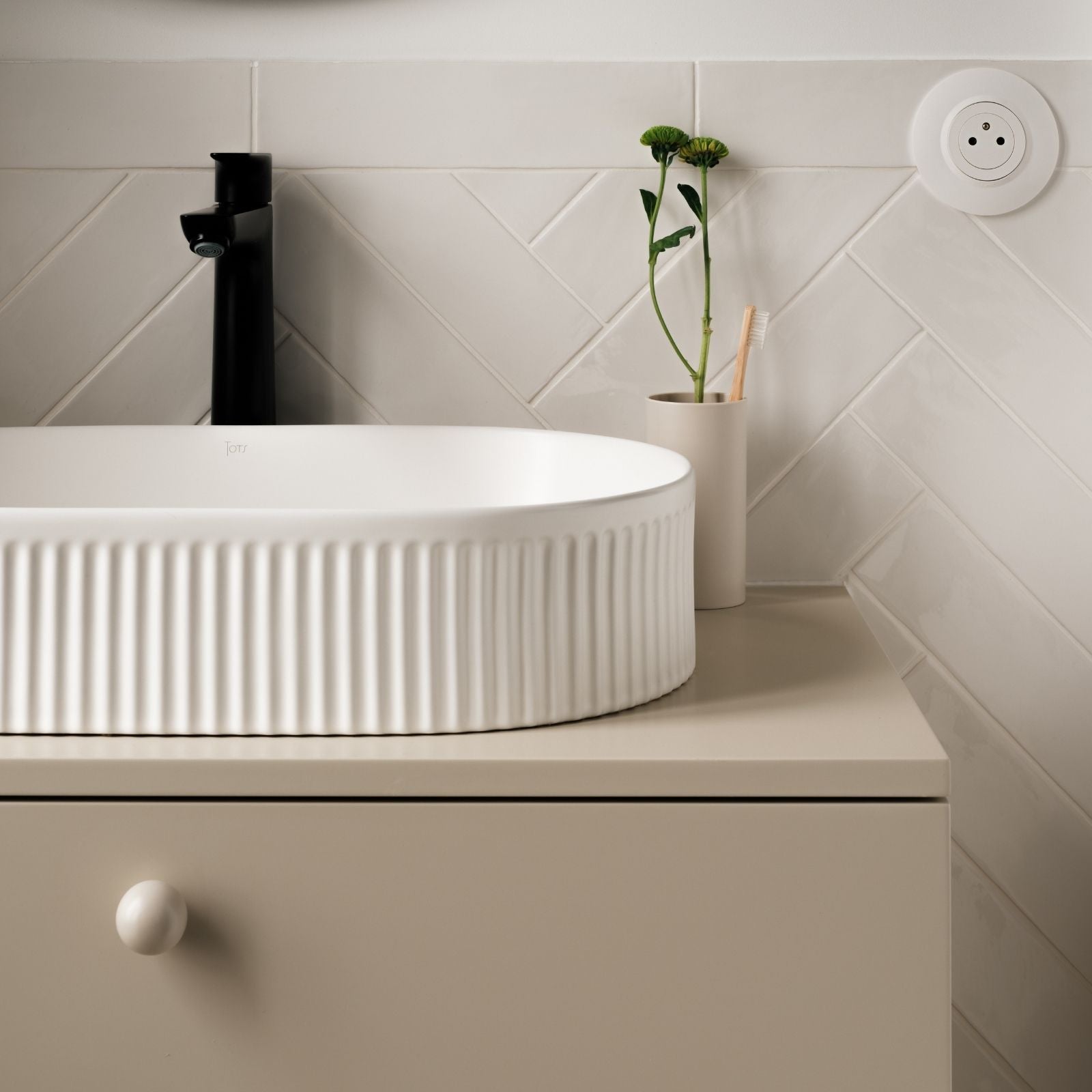 Meuble vasque salle de bain minéral beige